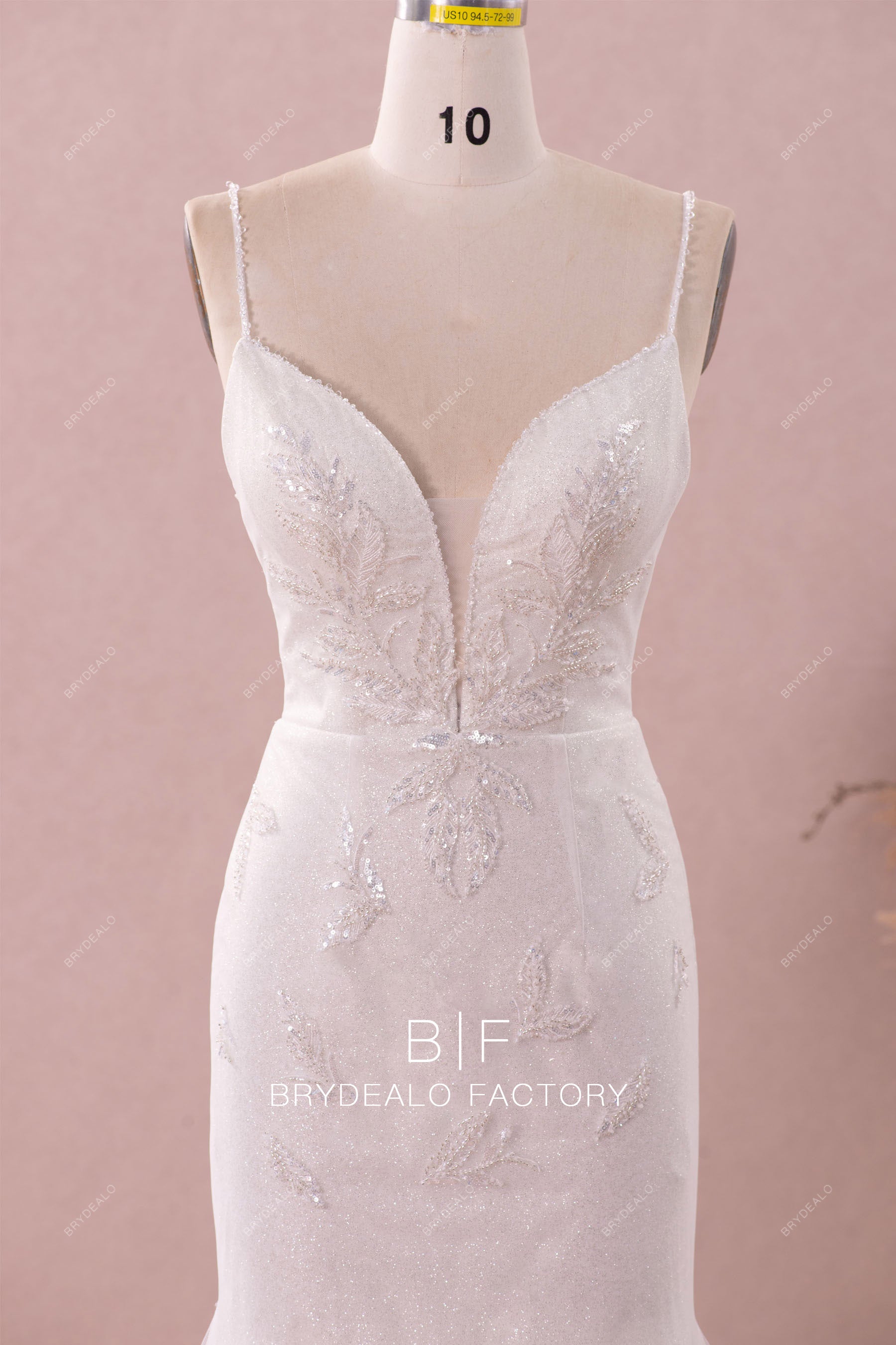 sparkly beaded leaf lace wedding dress