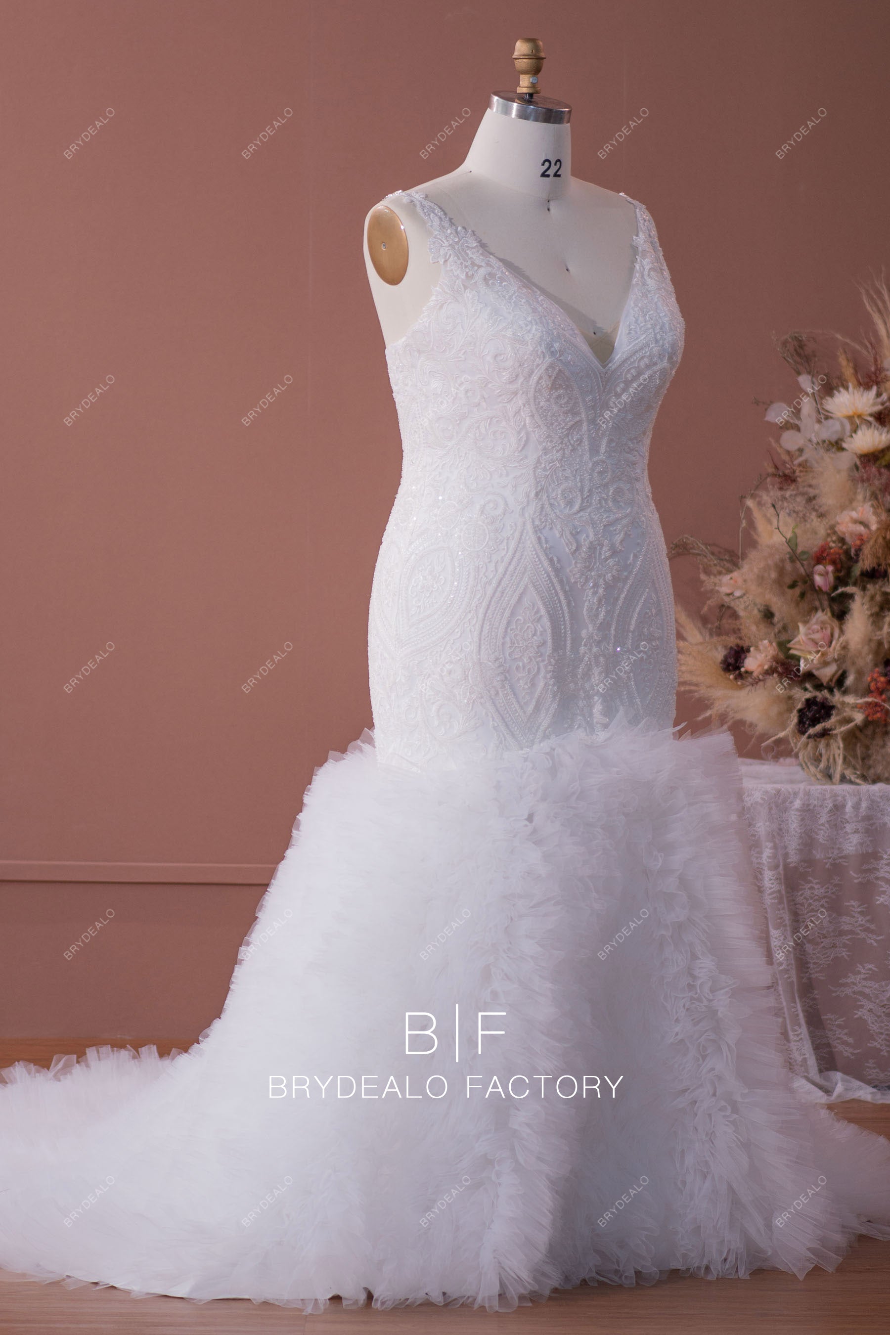 beaded lace trumpet destination wedding gown