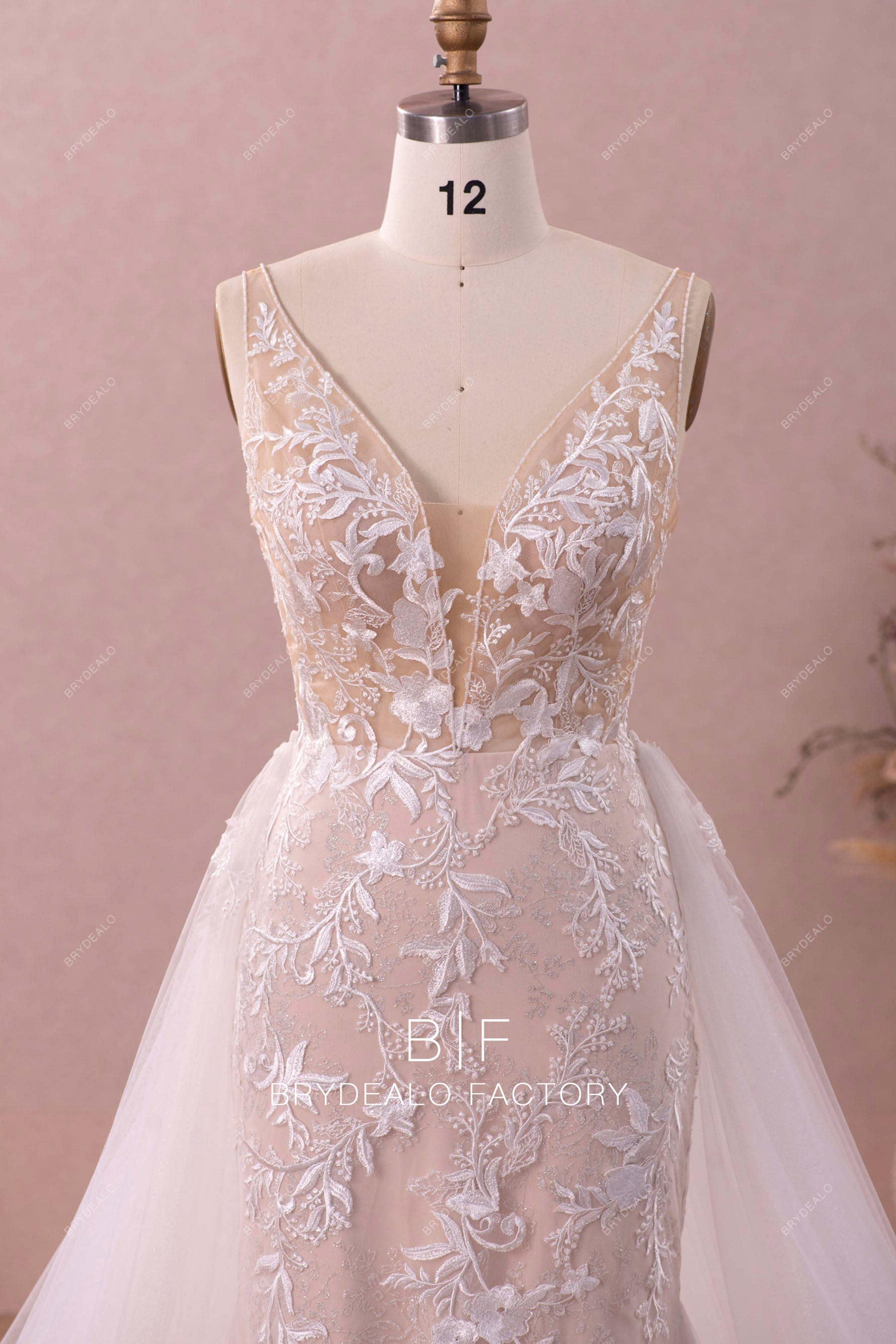beaded lace plunging neck bridal dress