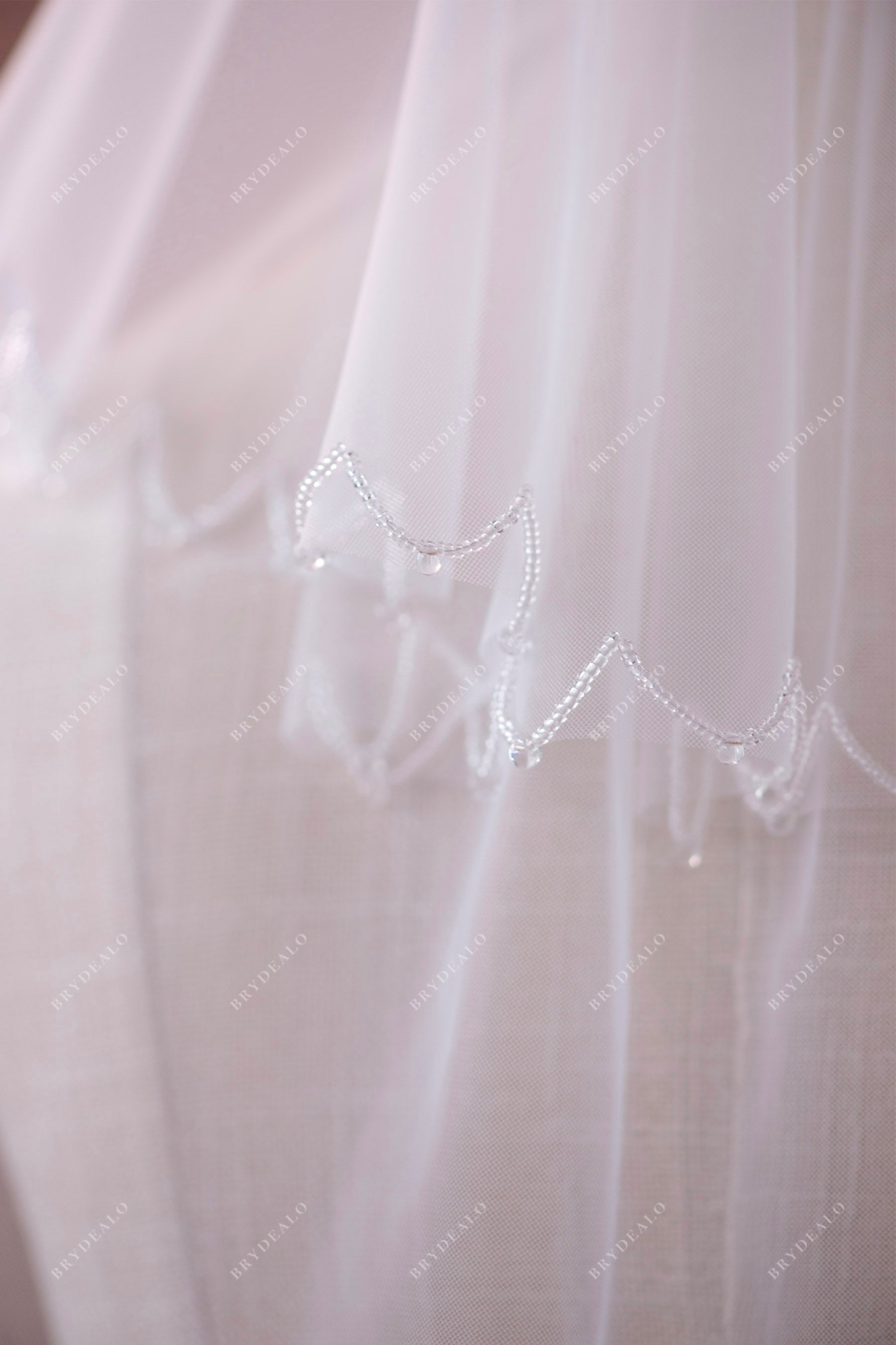 delicate beaded scalloped edge bridal veil