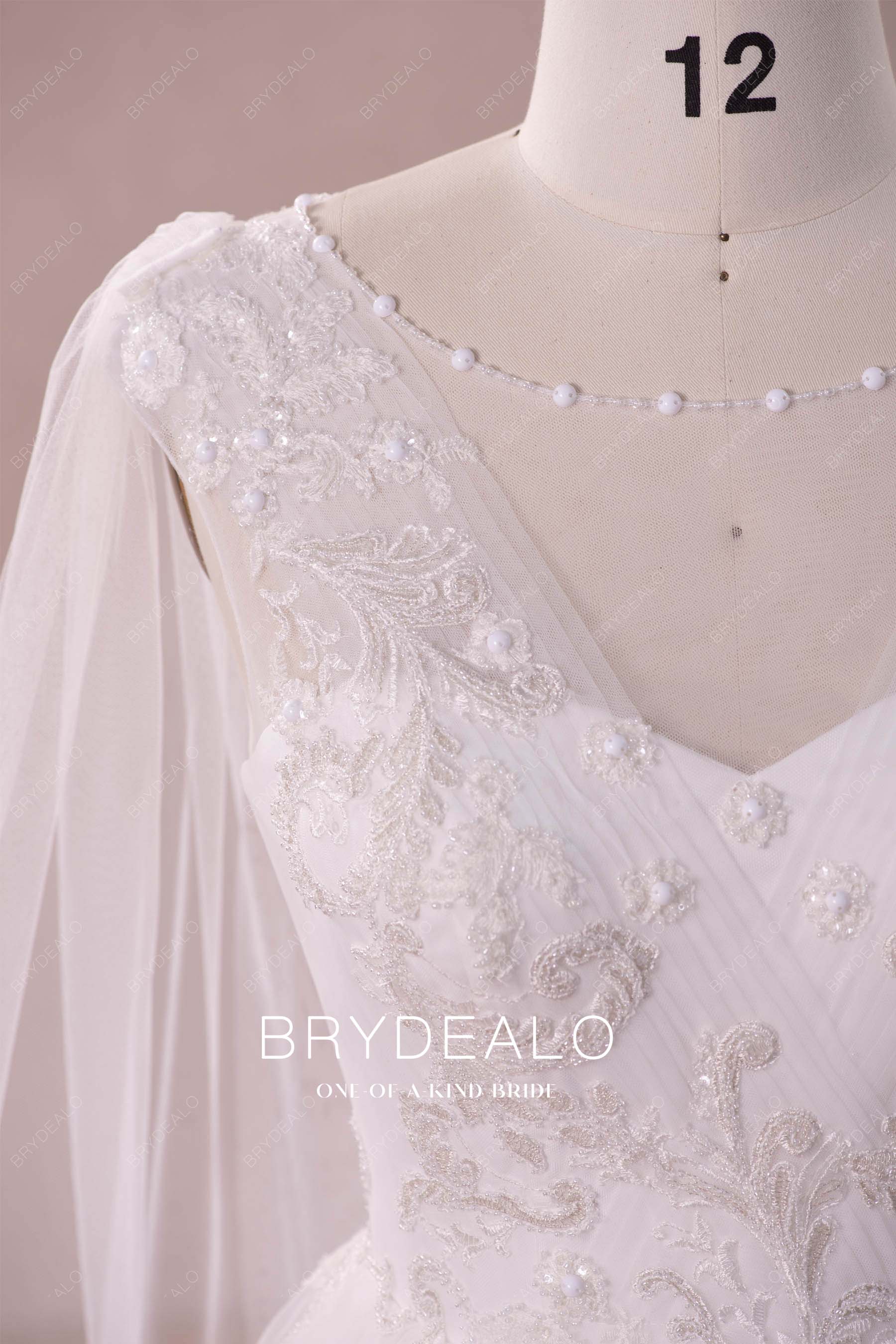 beaded shoulder veil winter wedding gown