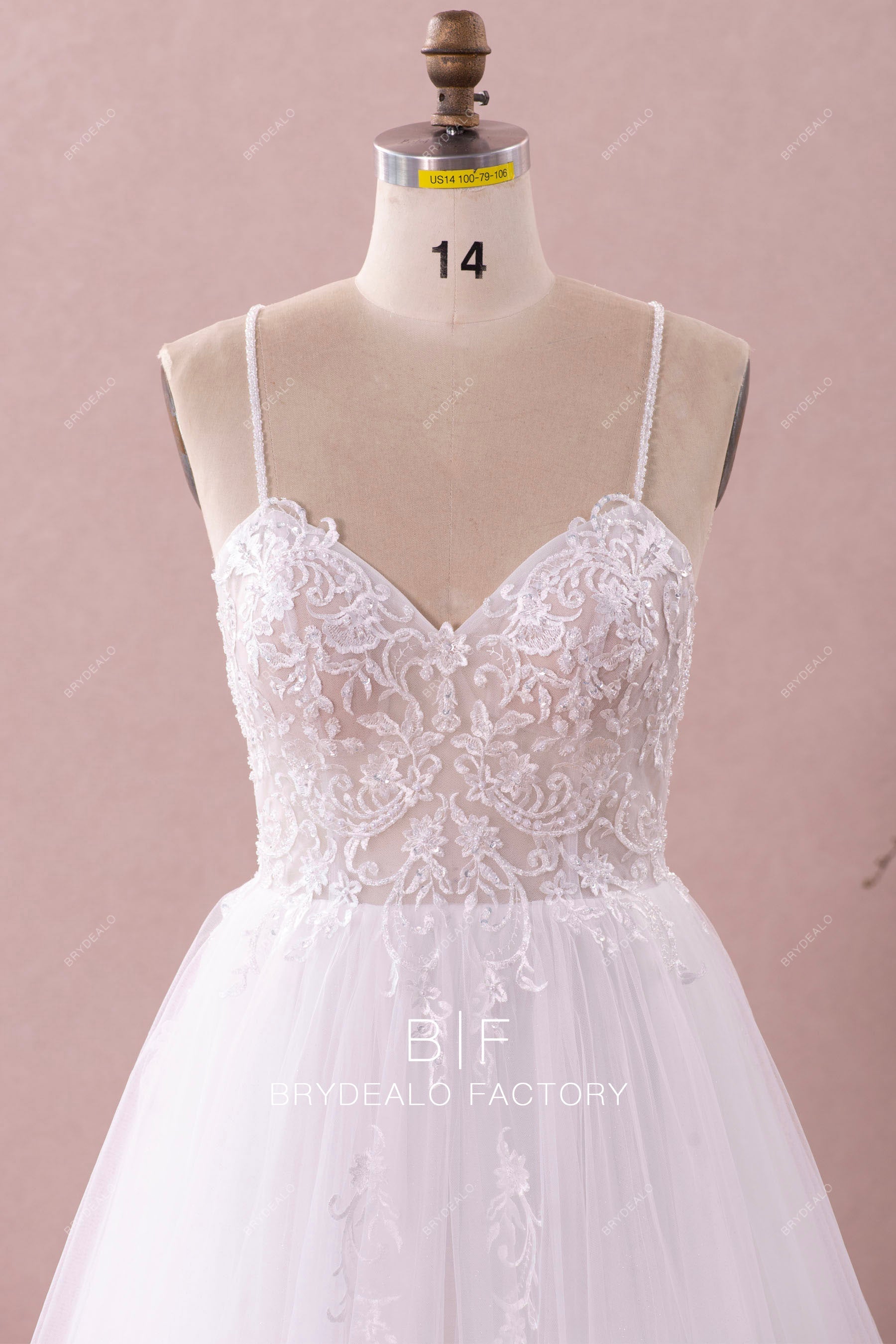 beaded straps illusion lace sleeveless wedding dress