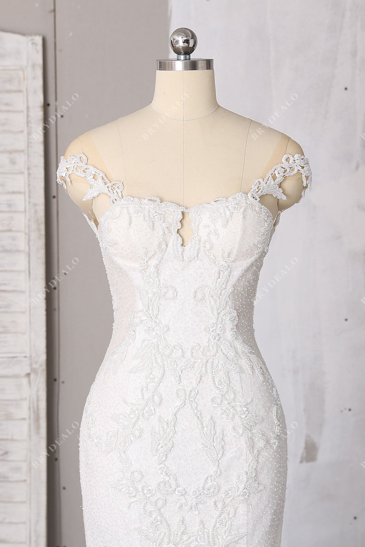 luxury beaded lace sweetheart off-shoulder wedding dress