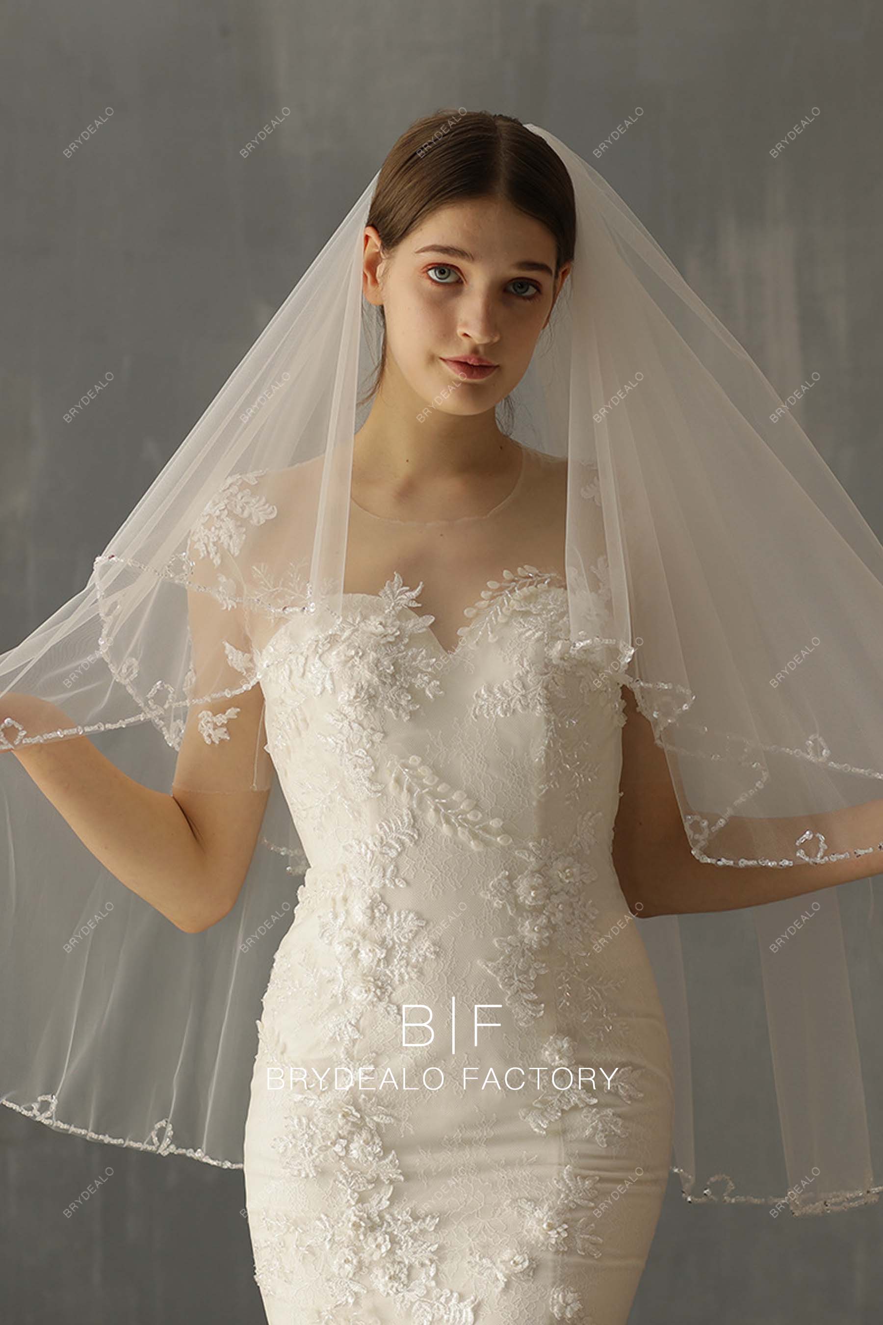 Best Beaded Two-tiered Fingertip Length Wedding Veil