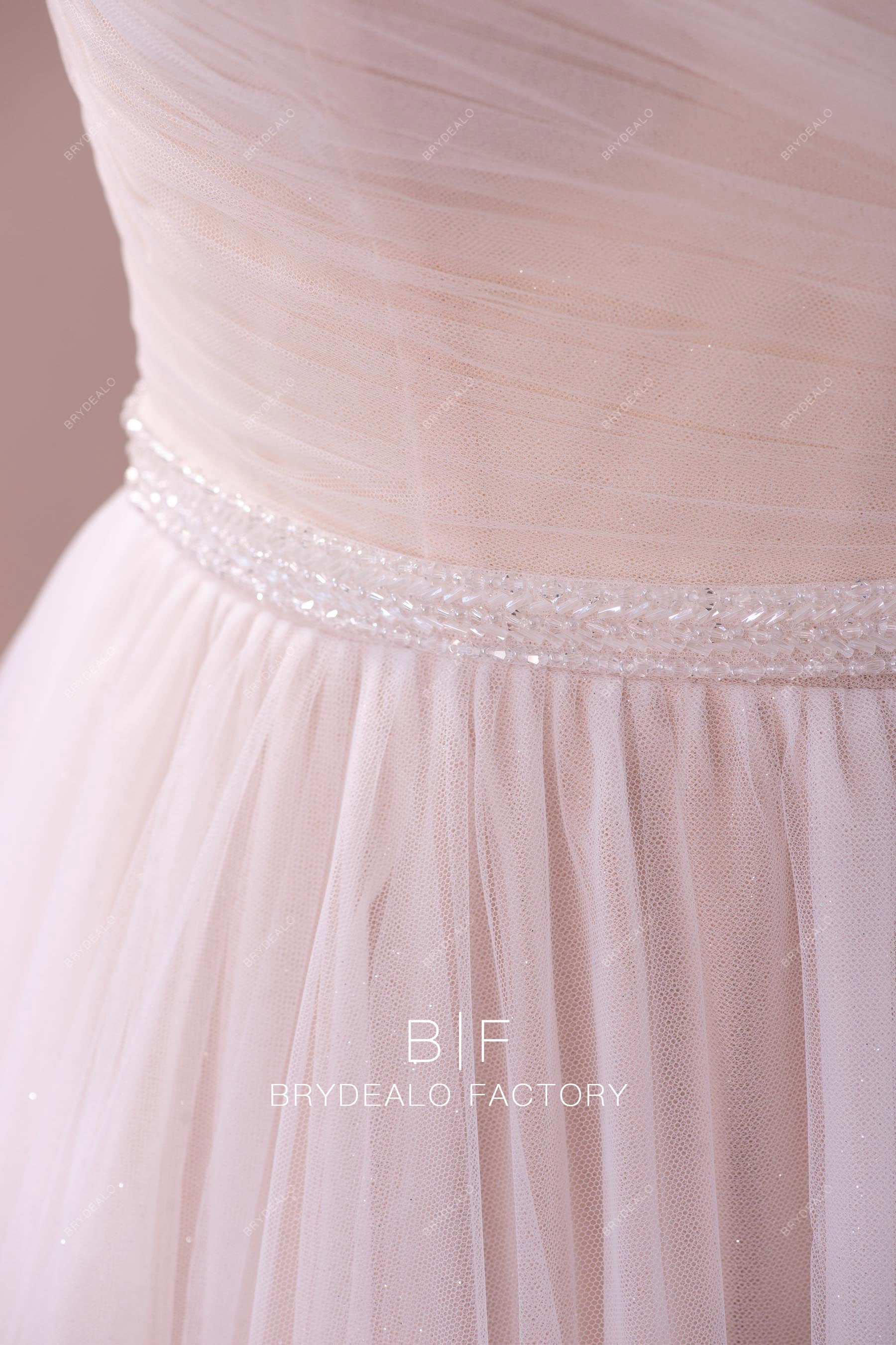 Beaded waistband lace tulle wedding dress 