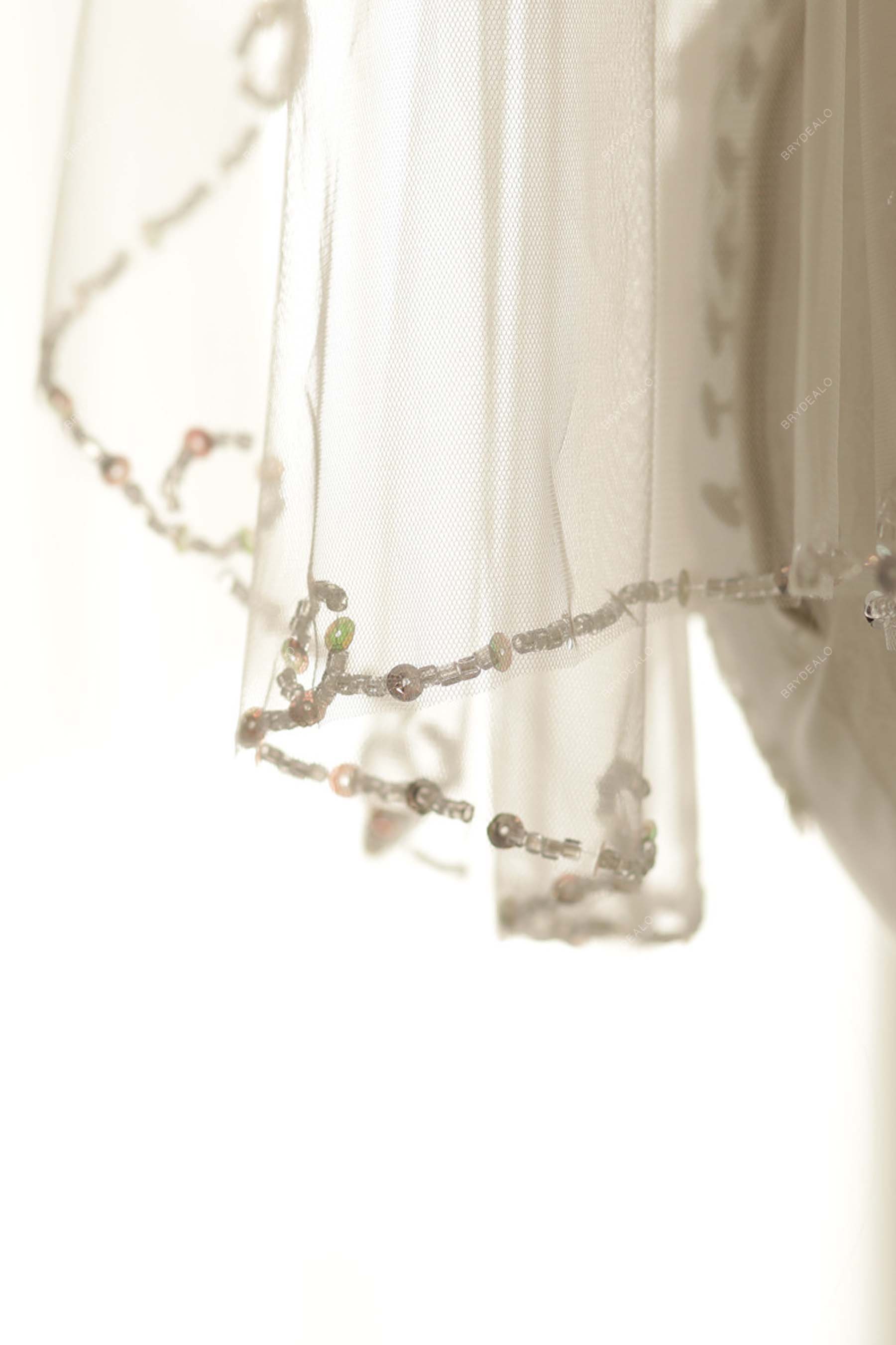 Beaded Two-tiered Fingertip Length Wedding Veil Online