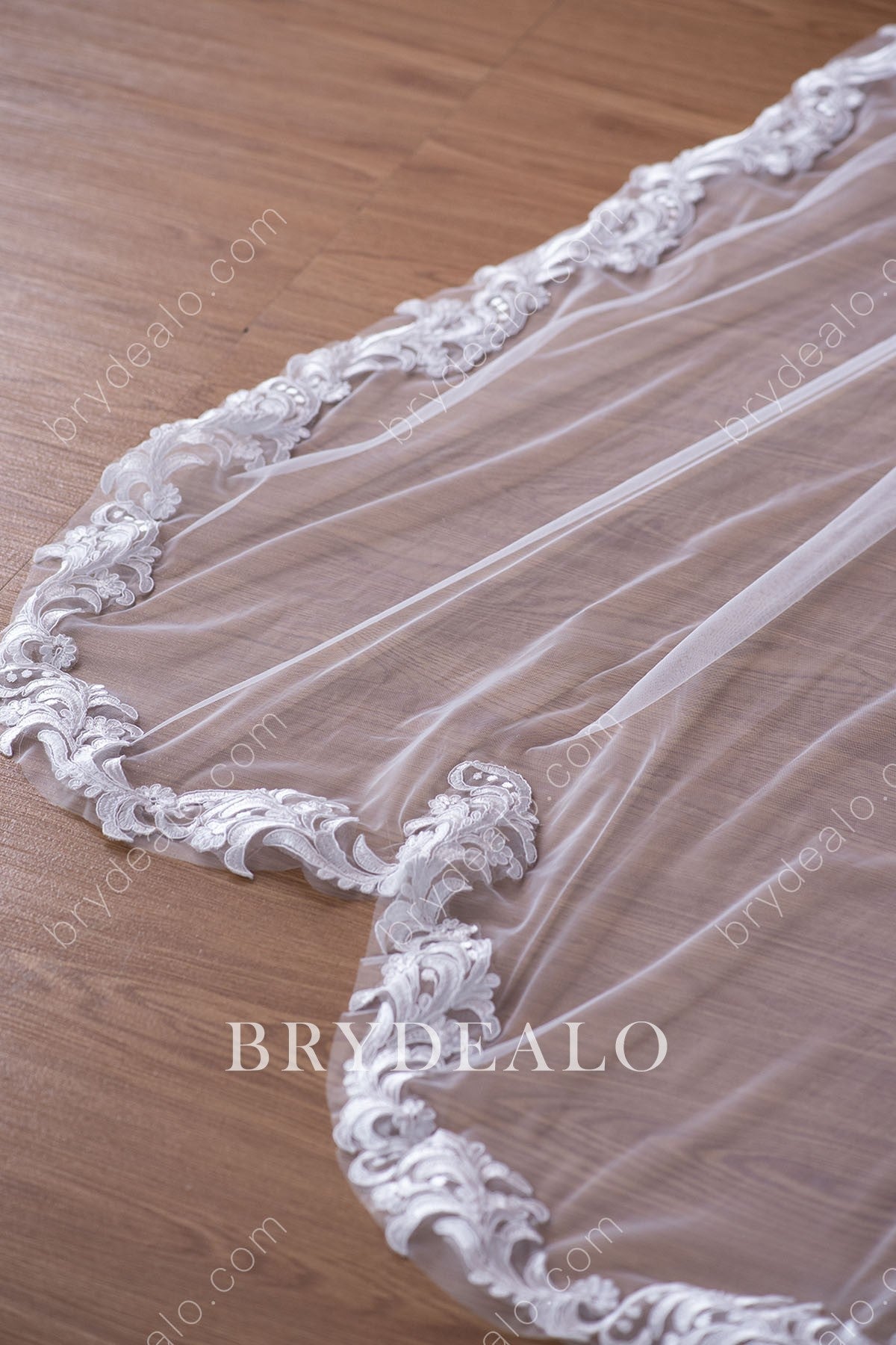 beautiful lace trim chapel length bridal veil