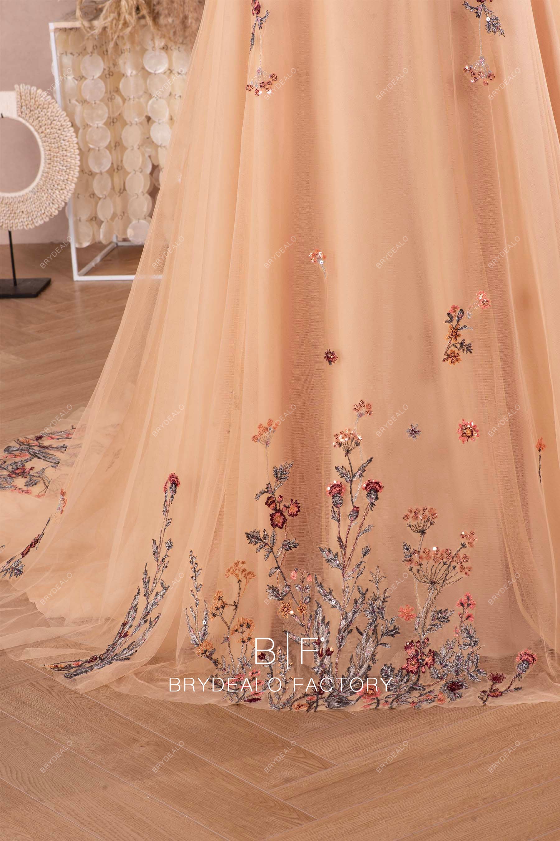beautiful colored embroidery lace destination bridal dress