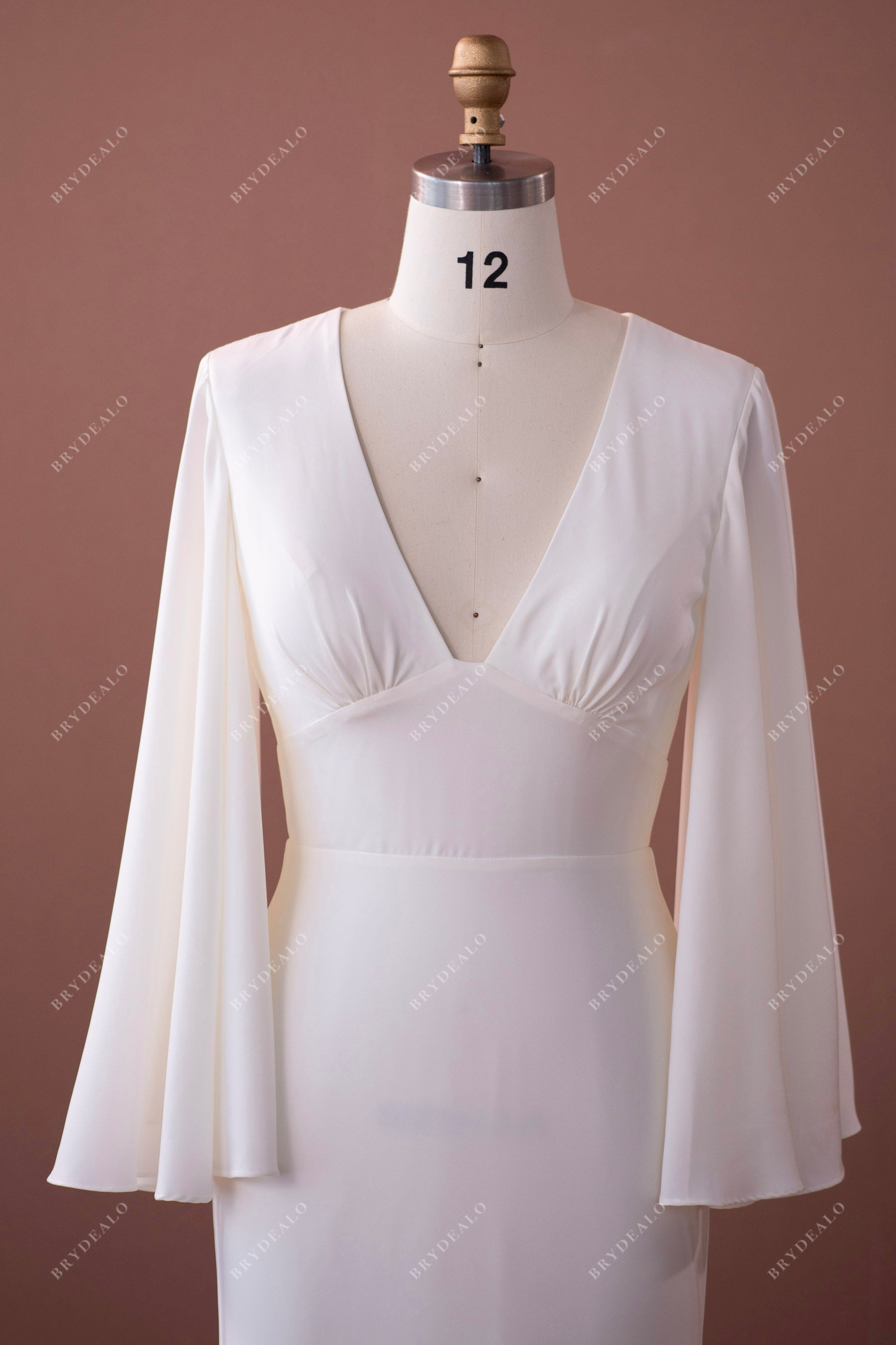 empire waist bell sleeve V-neck wedding dress