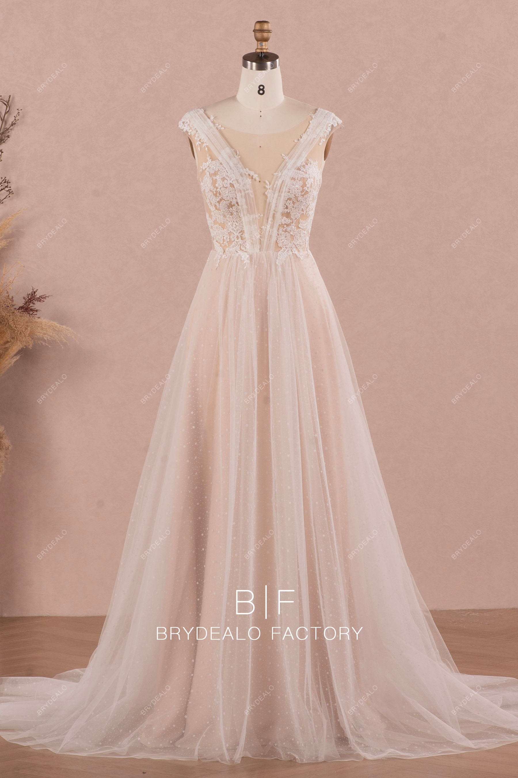 boho flower lace A-line designer wedding dress