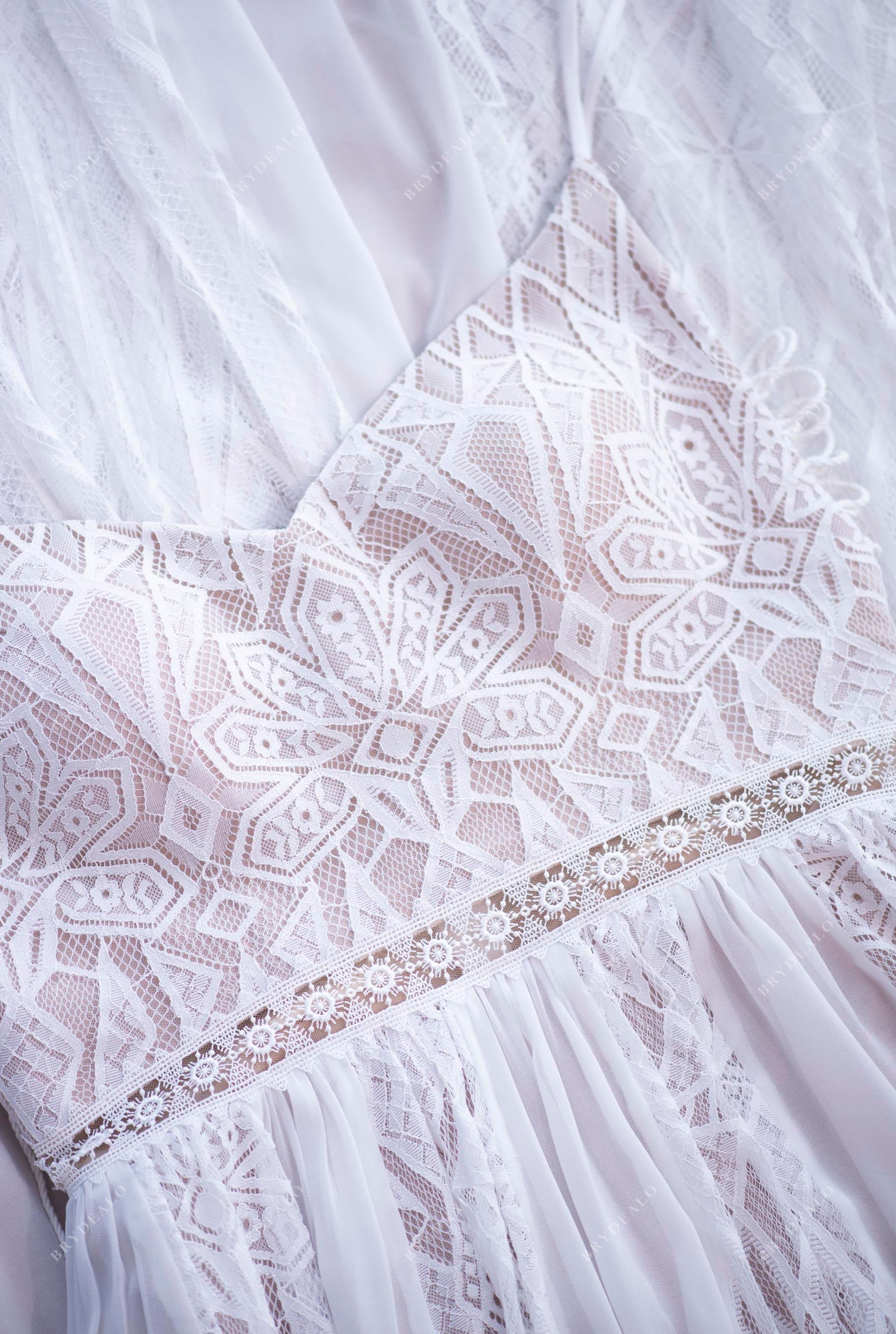 boho lace thin straps wedding dress