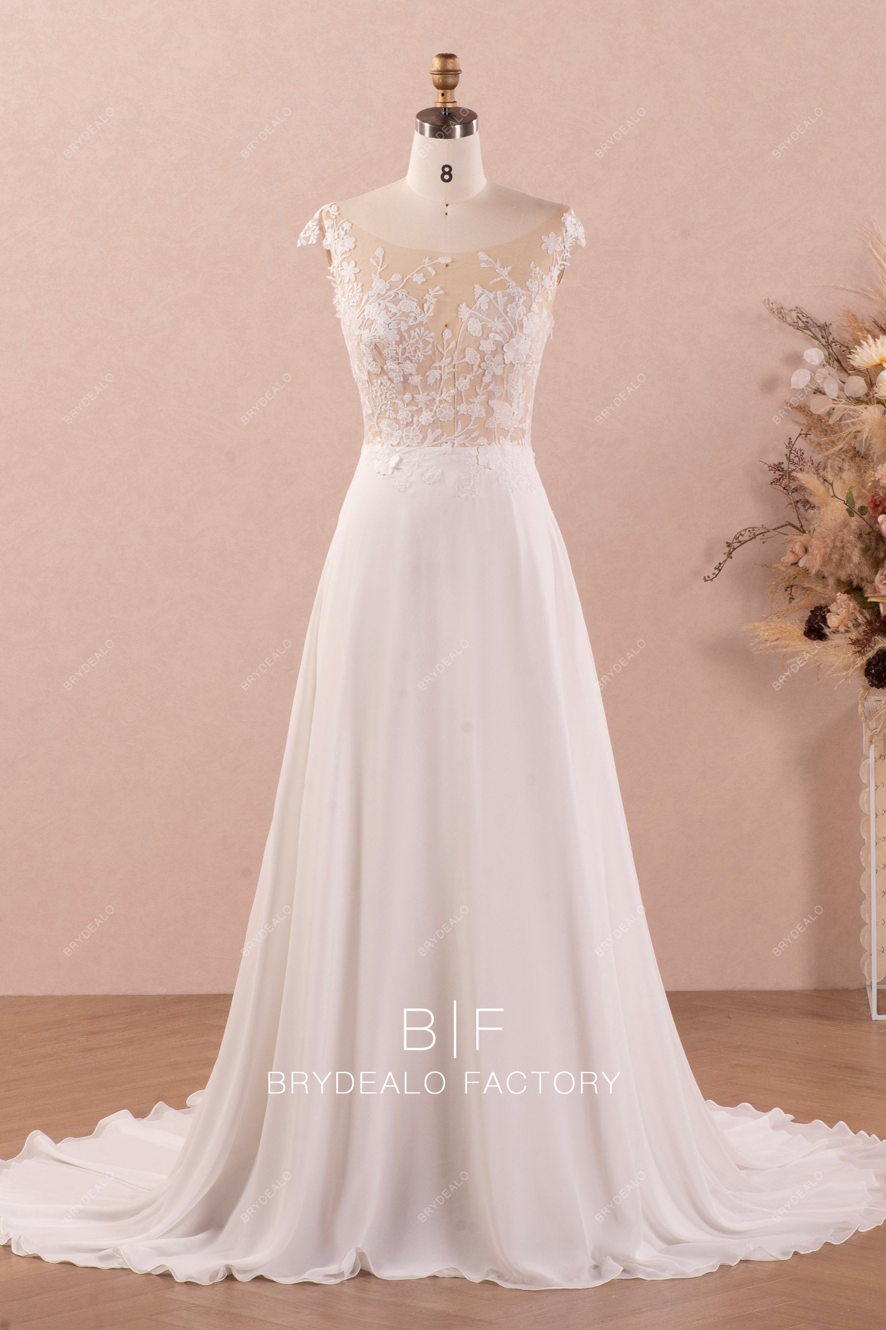 Designer Wild Lace Illusion Summer Chiffon A-line Beach Wedding Dress Designer Wild Lace Illusion Summer Chiffon A-line Beach Wedding Dress