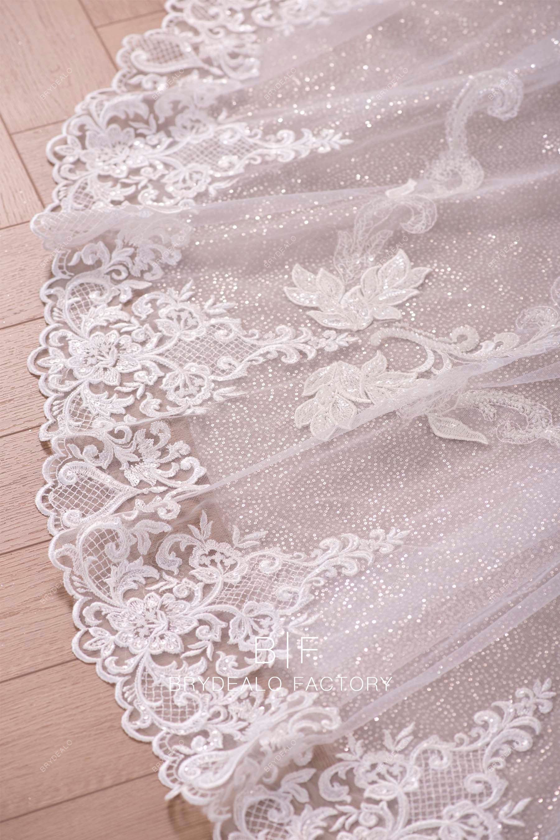 scalloped bridal gown lace tulle train