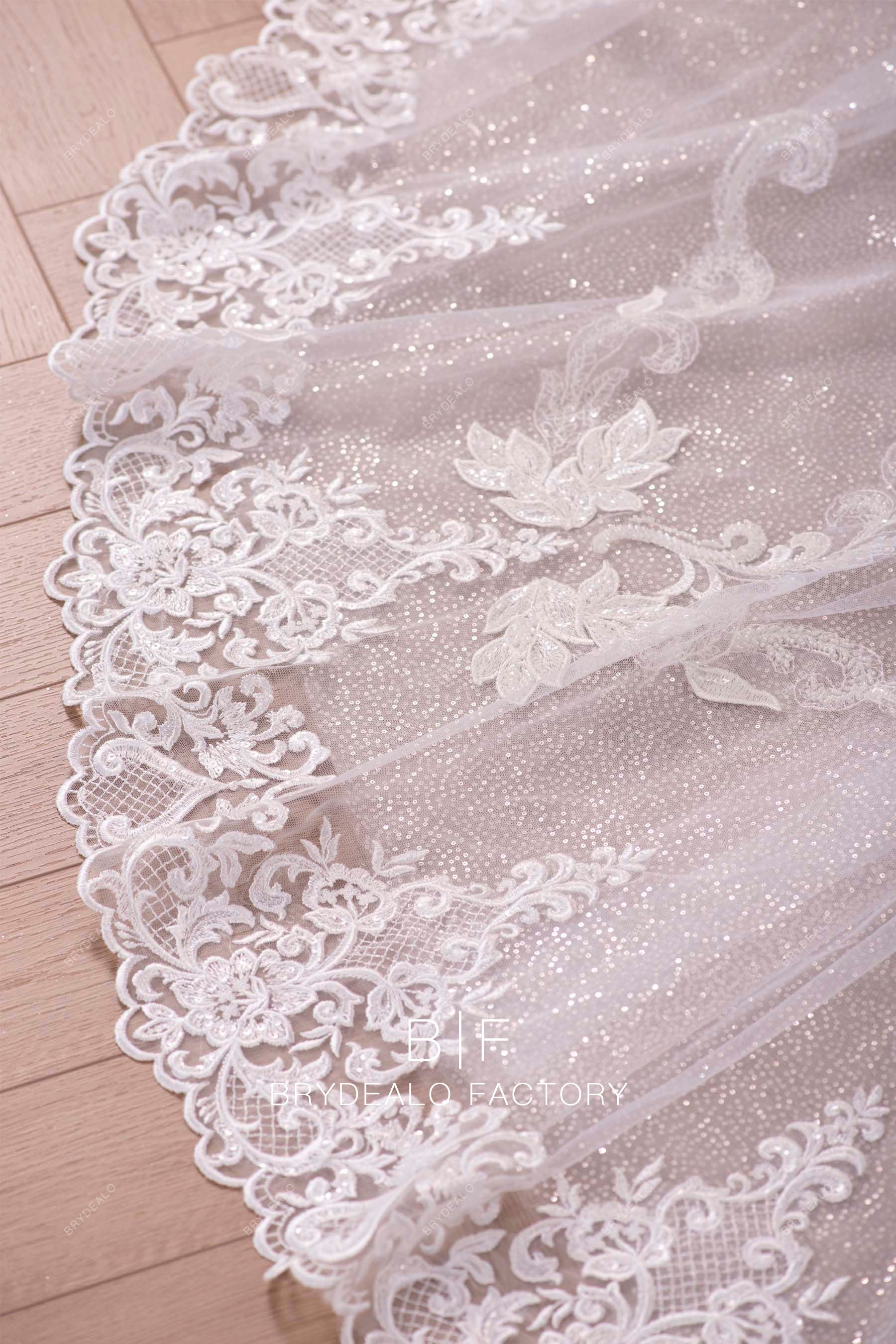scalloped bridal gown lace tulle train