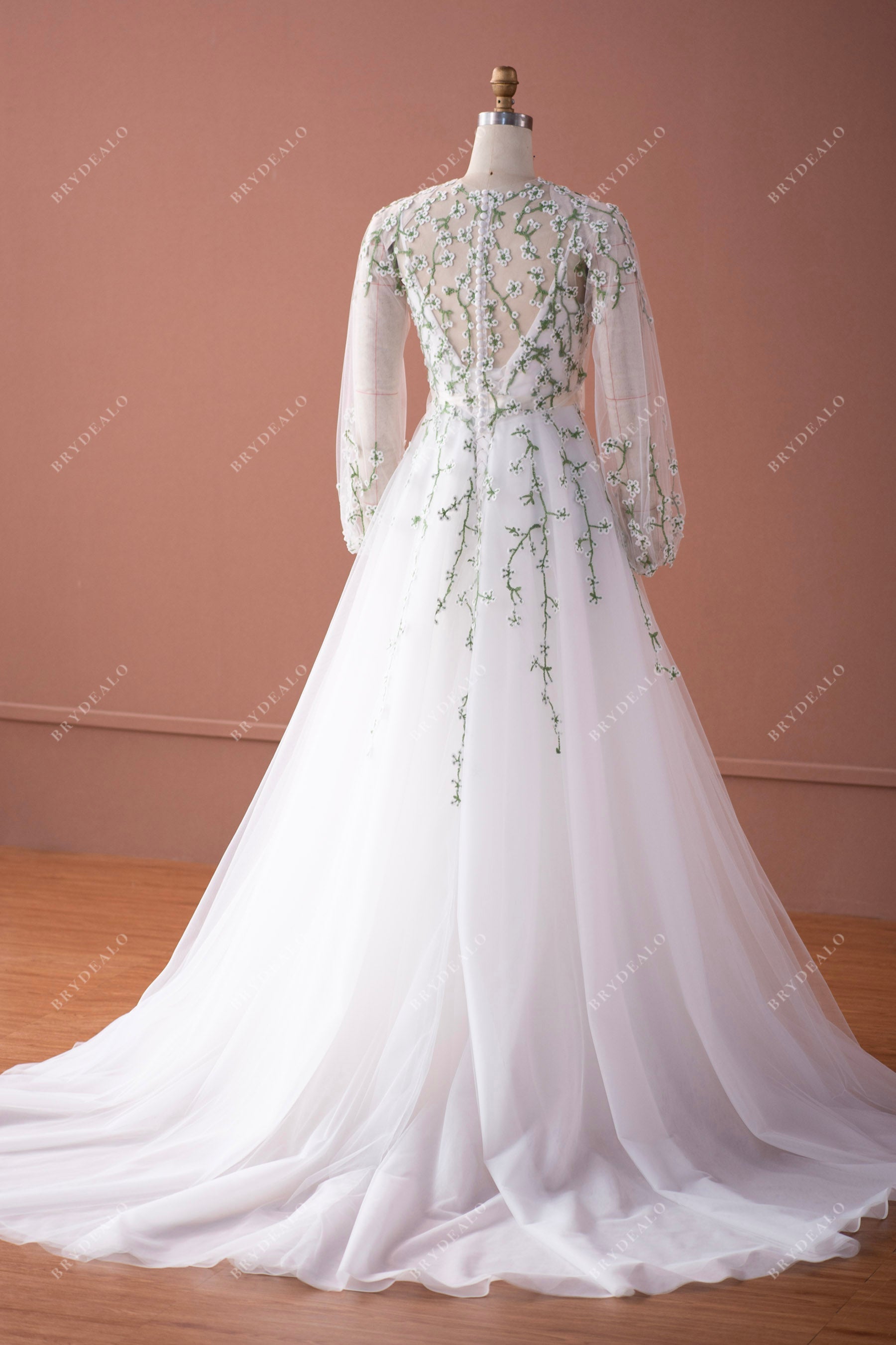 elegant court train A-line tulle bridal gown