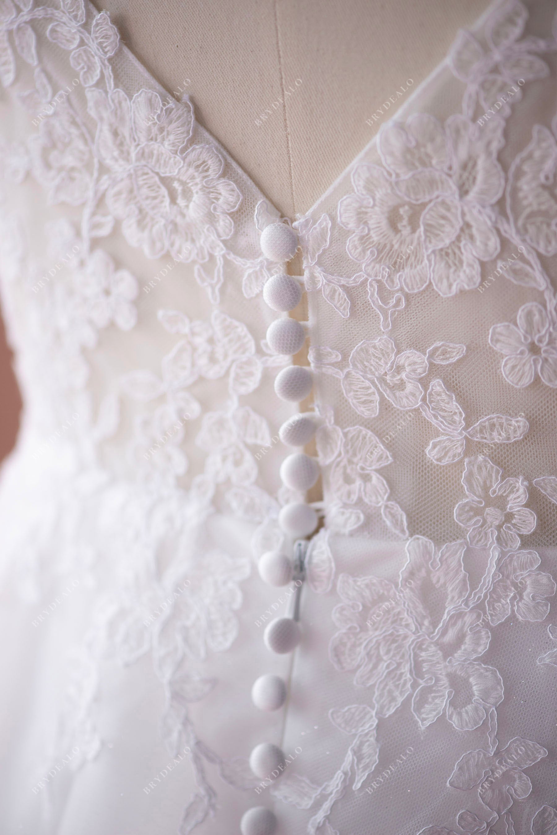 custom button V-back wedding dress
