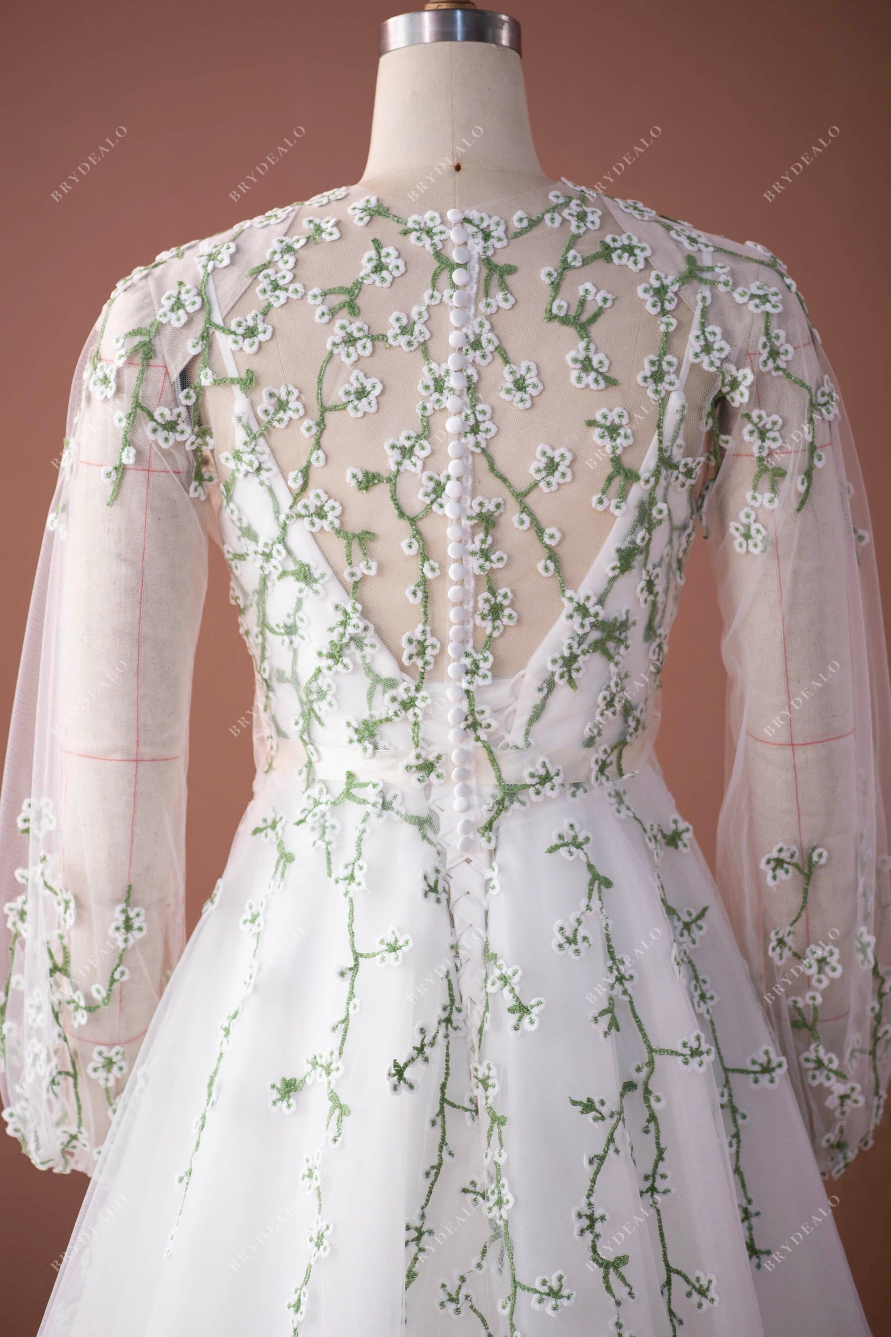 fashion sheer buttoned back bridal dress