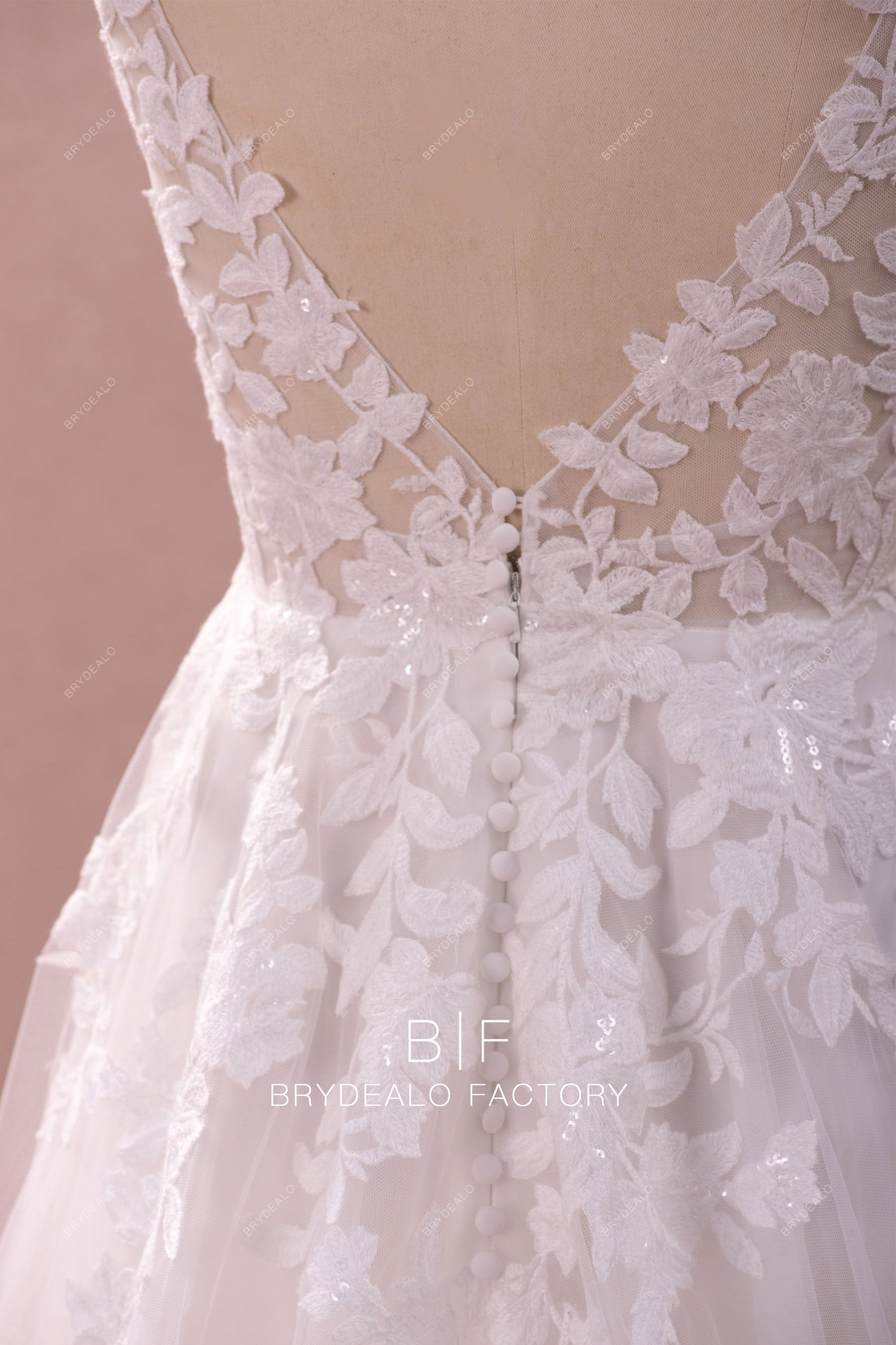 buttoned back A-line bridal gown