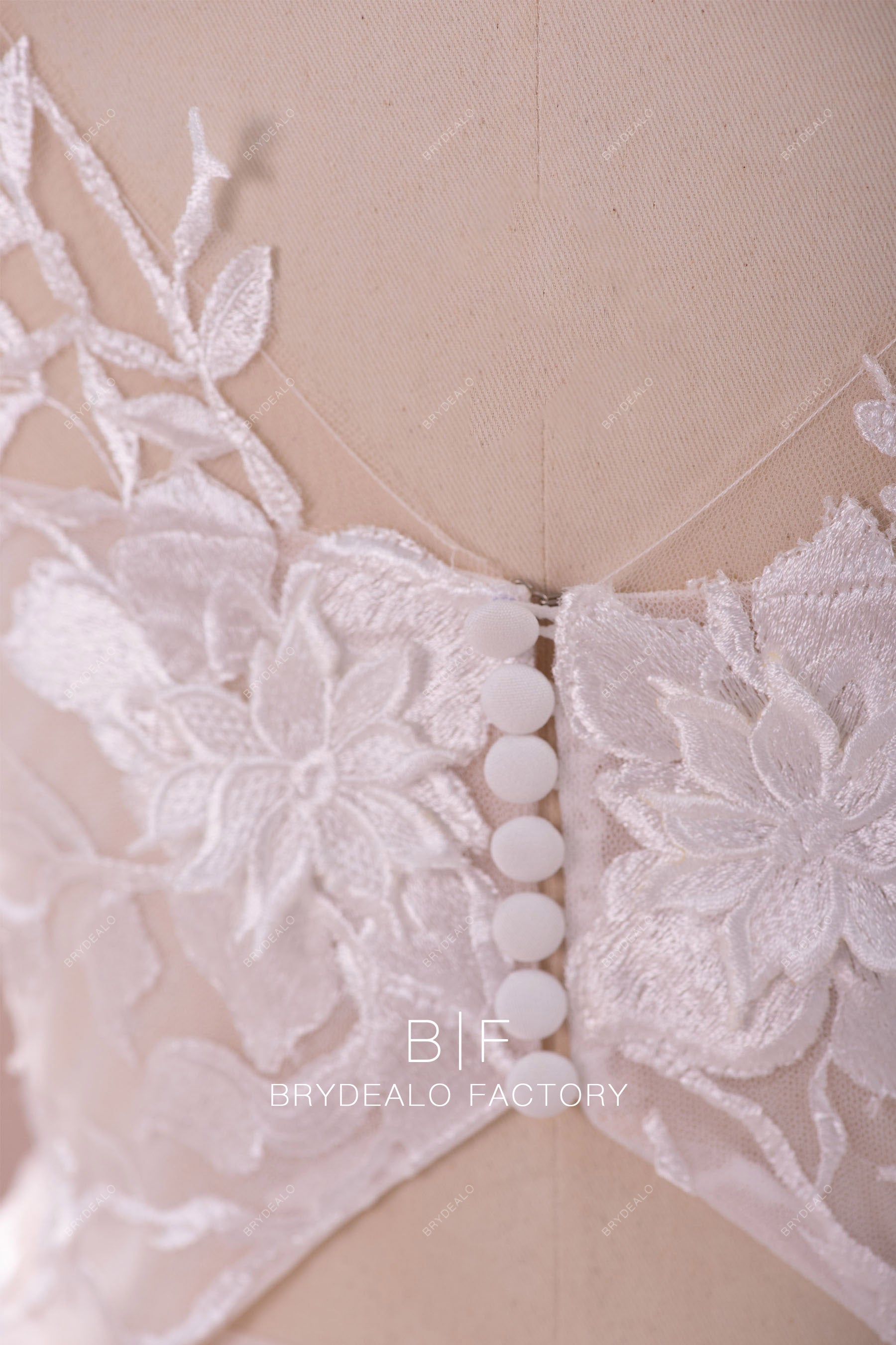 buttons back beaded lace designer wedding dress