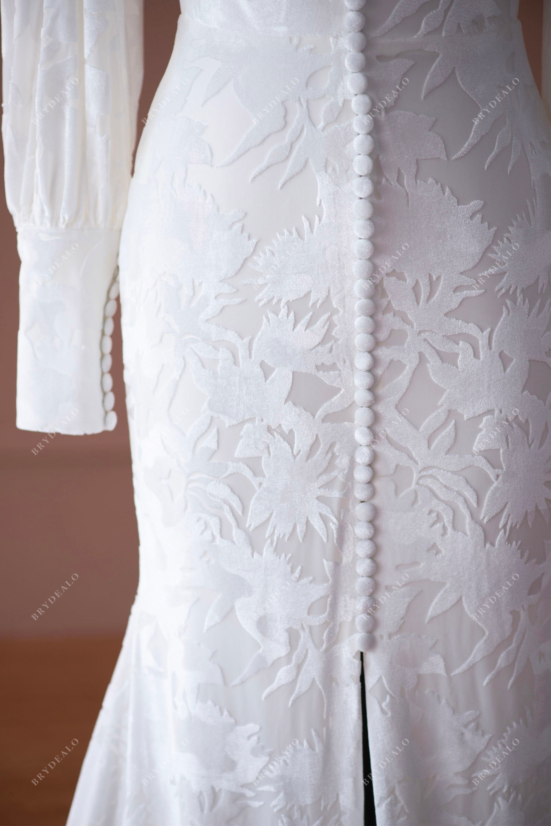 buttoned burnout velvet trendy wedding dress