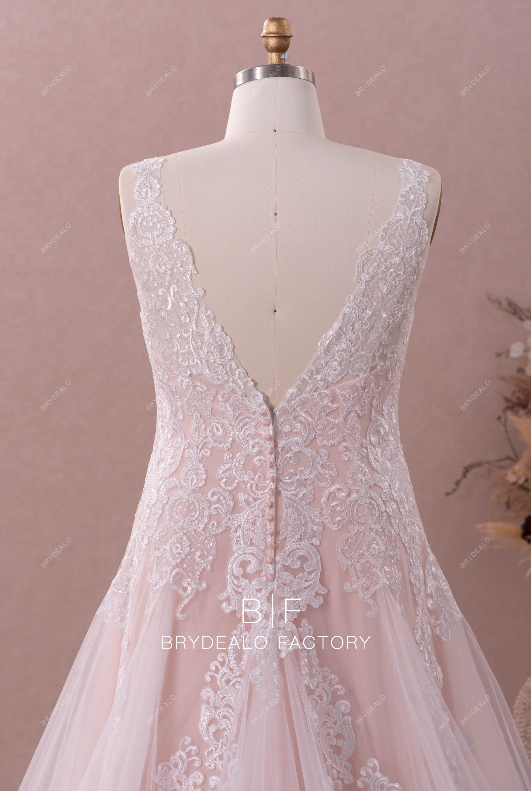 sheer v-back outdoor wedding dress