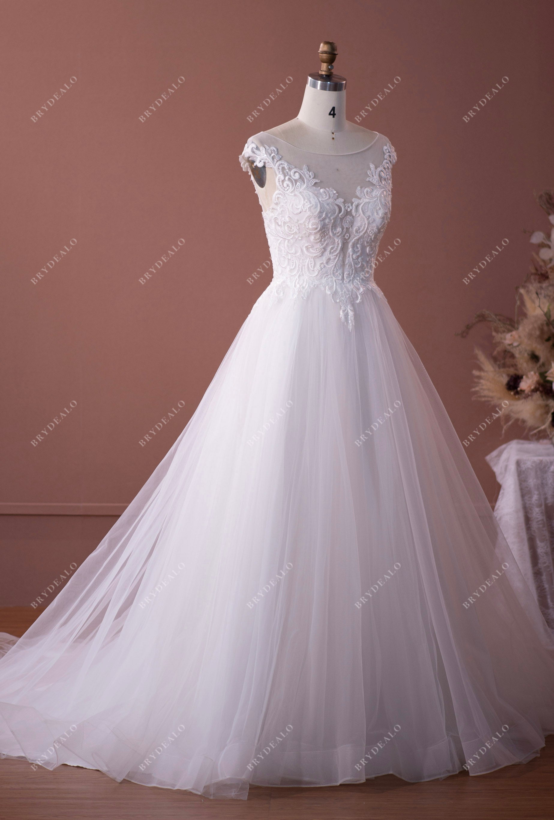 cap sleeves illusion neck ball gown garden bridal dress