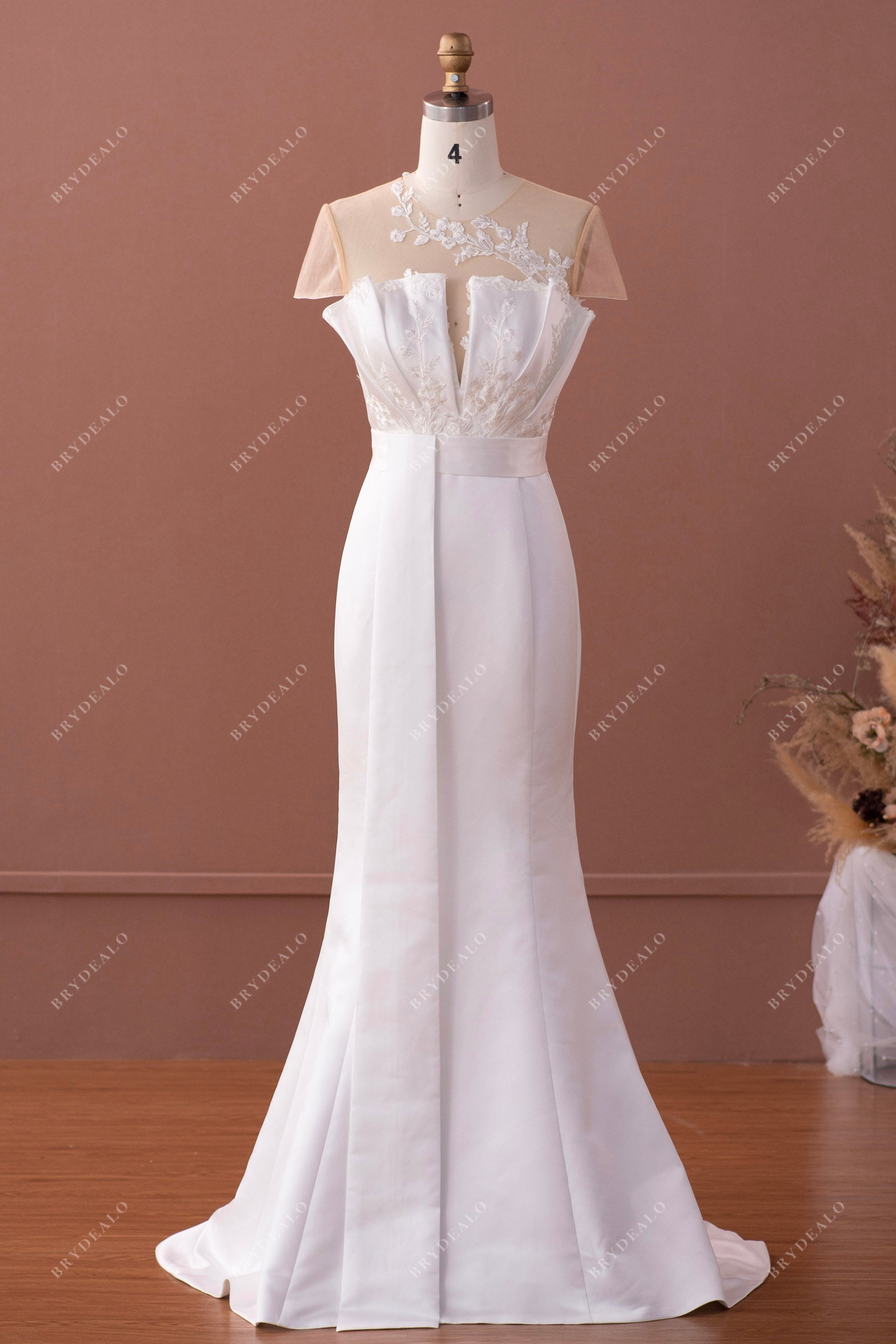 Designer Ruffled Applique Satin Mermaid Bridal Gown