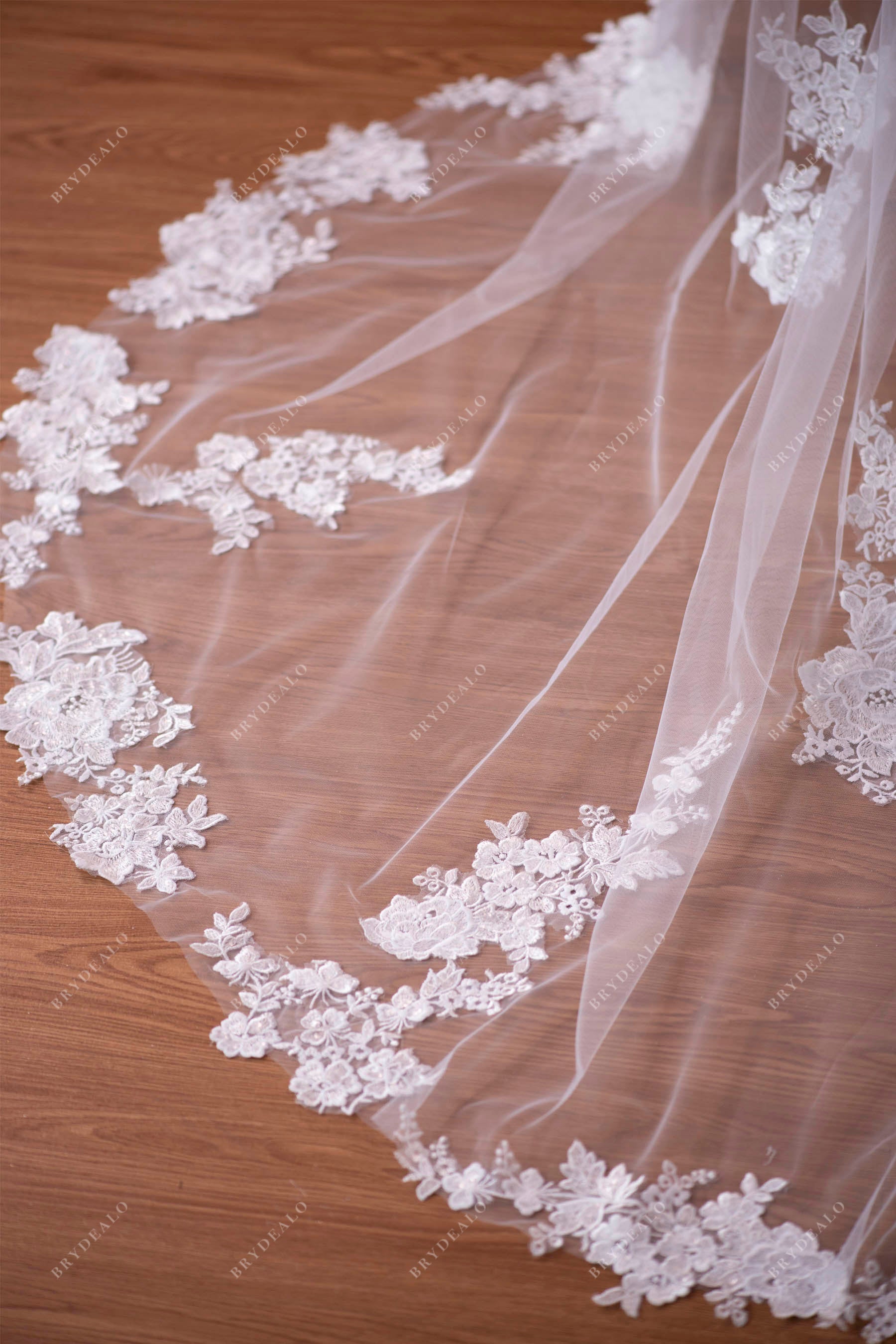 Trendy Two-Tier Chapel Length Shimmery Lace Bridal Veil 