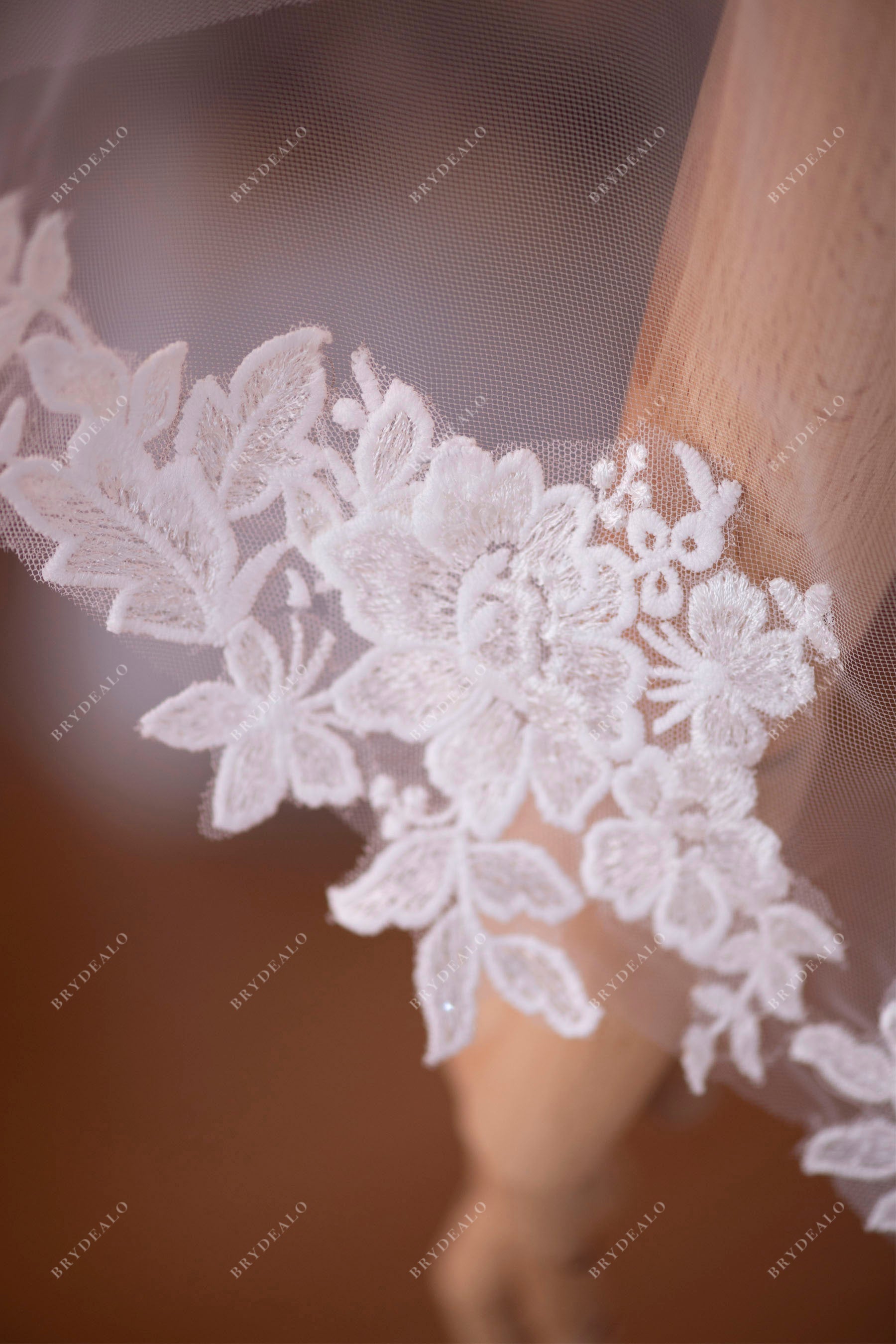 Two-Tier Chapel Length Flower Lace wedding  Veil 