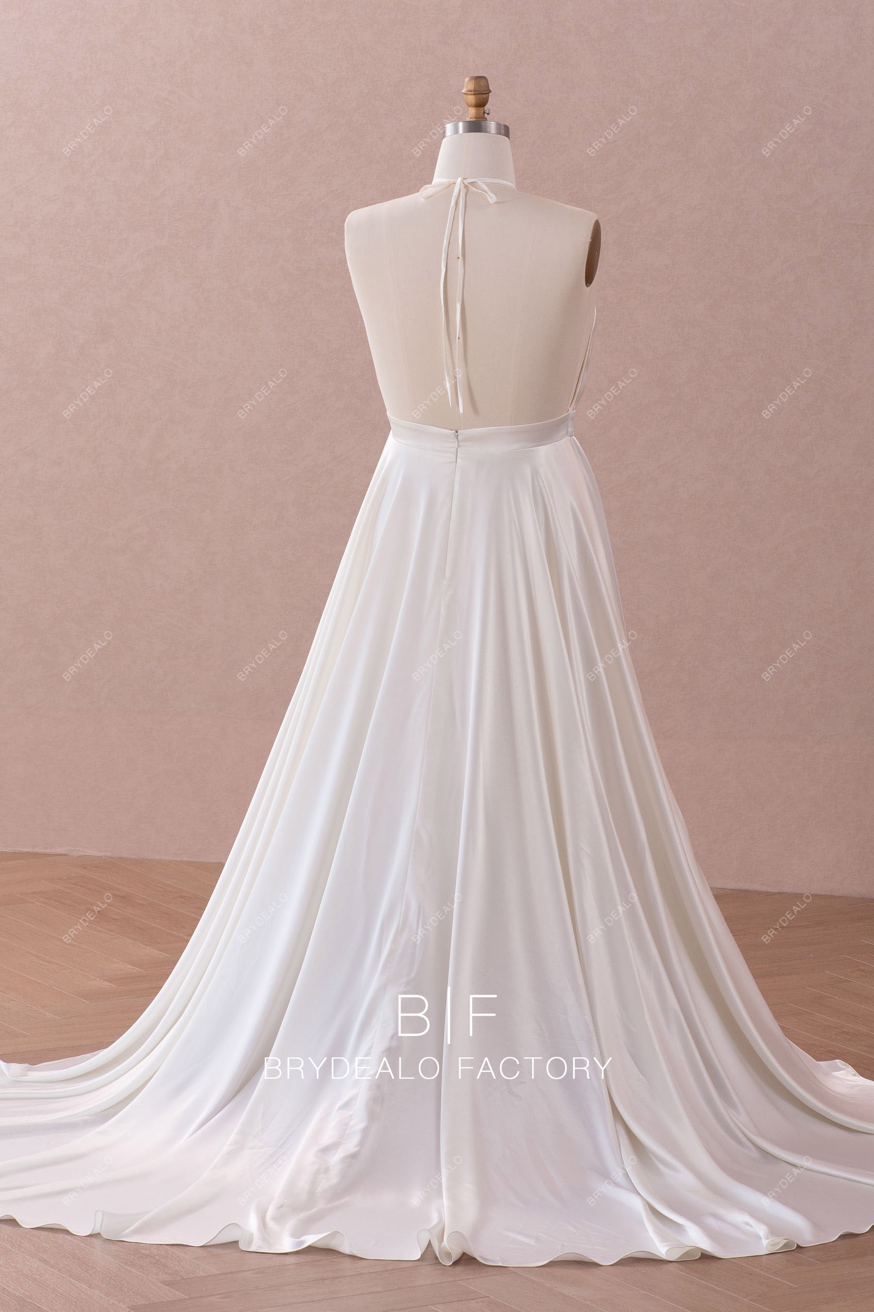 Sexy open back sleeveless A-line long wedding dress
