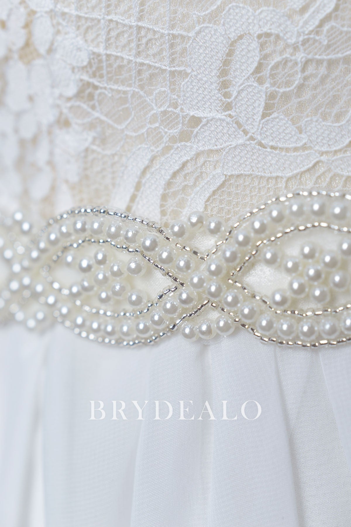 Charming Wave Pearls Bridal Self-tie Sash for sale
