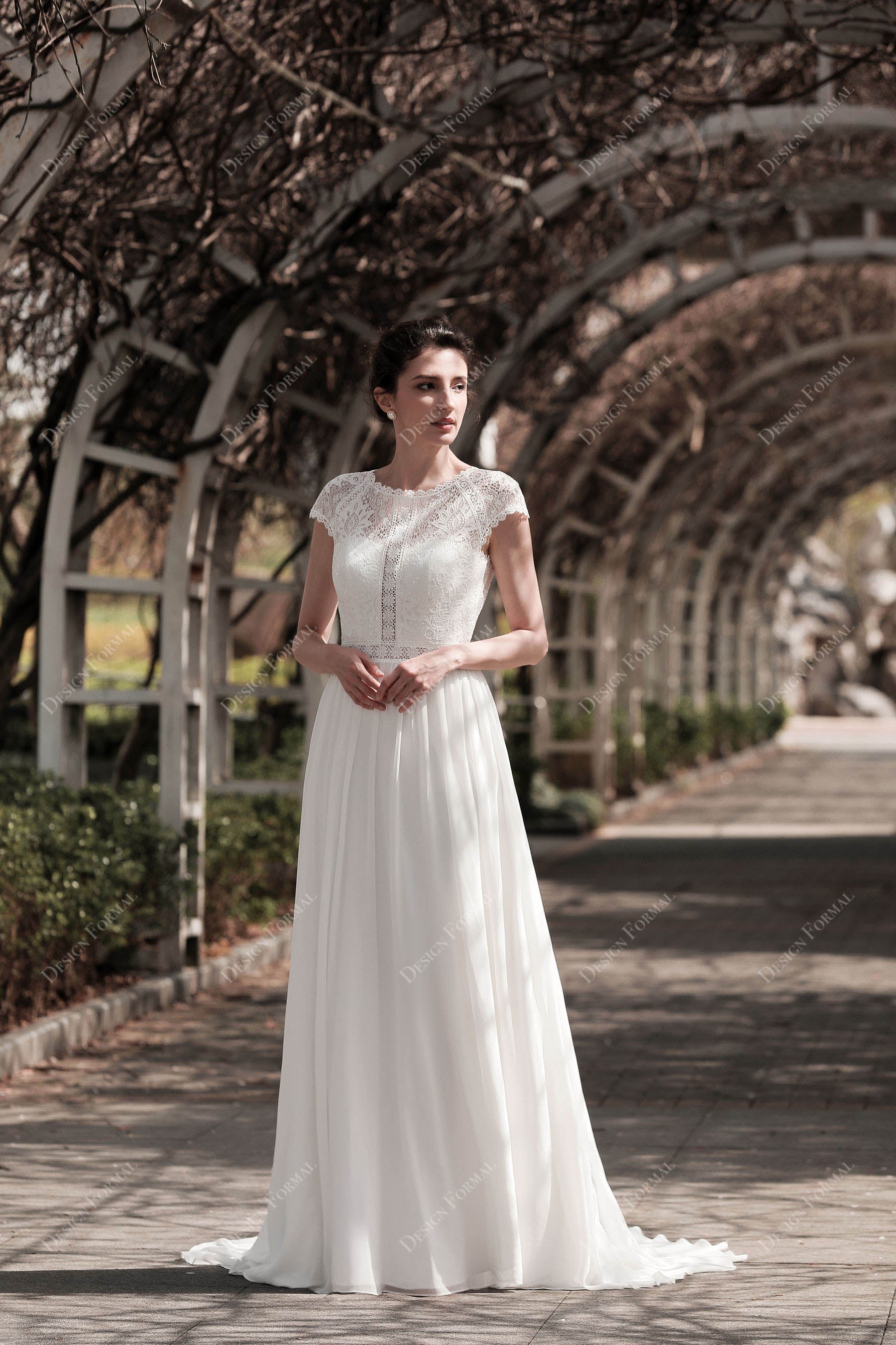 Elegant Cap Sleeve Lace and Chiffon A-line Wedding Dress Brydealo Elegant Cap Sleeve Lace and Chiffon A-line Wedding Dress Brydealo