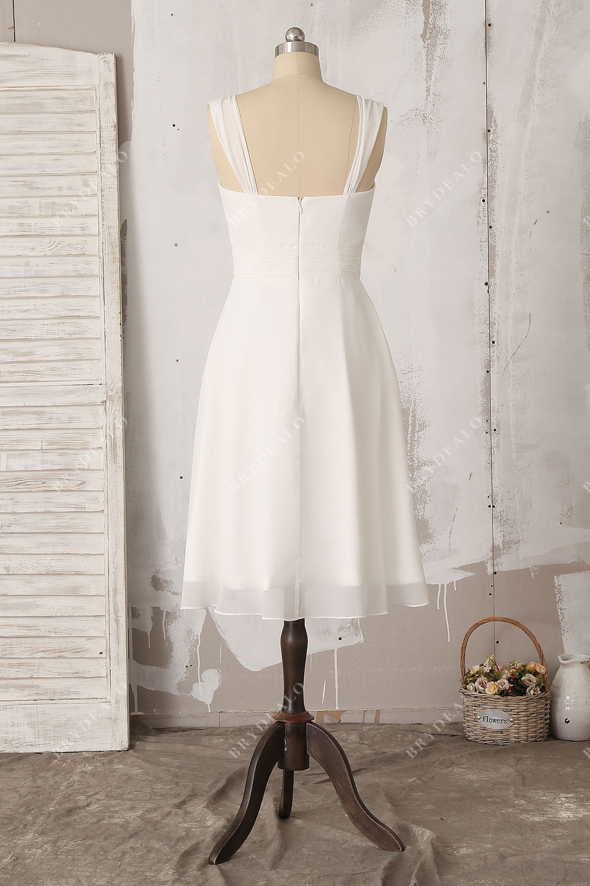 sleeveless chiffon A-line informal bridal gown