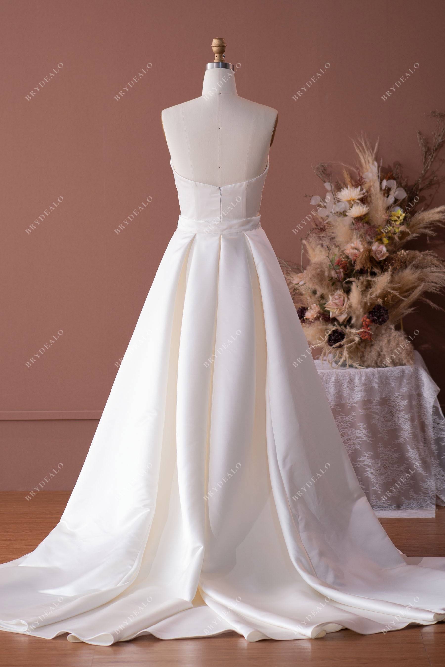 A-line Overskirt Satin Strapless Wedding Ball Gown