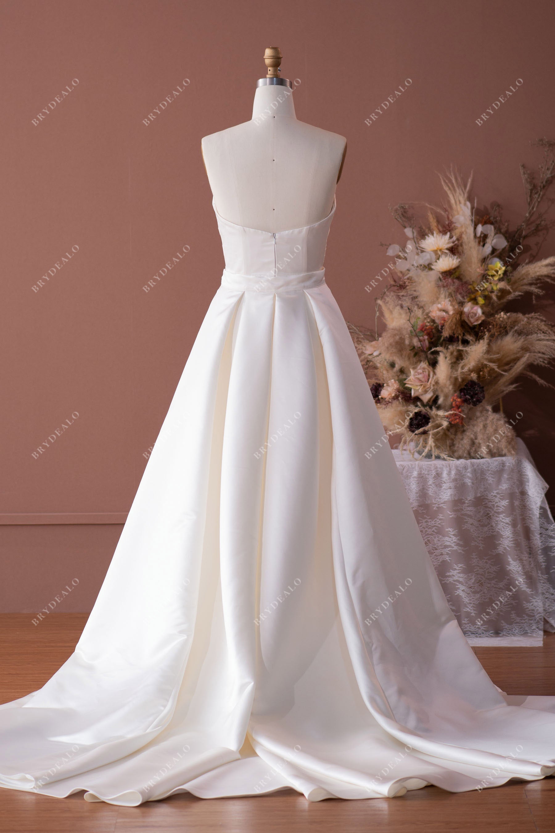 satin overskirt for wedding dress Lace Strapless Sweetheart Wedding Dress with Satin Overskirt