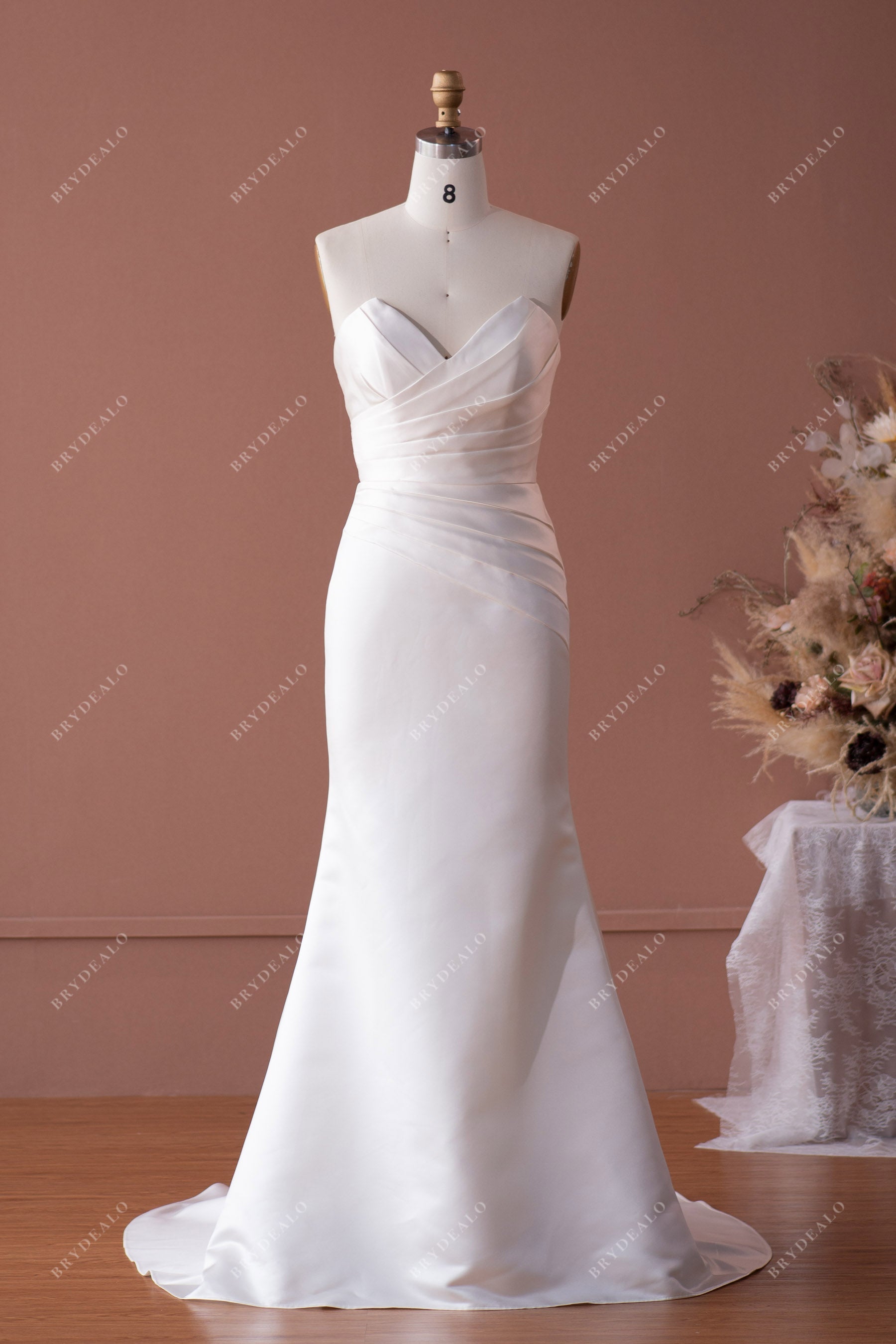 Elegant V-cut Neck Satin Mermaid Wedding Dress