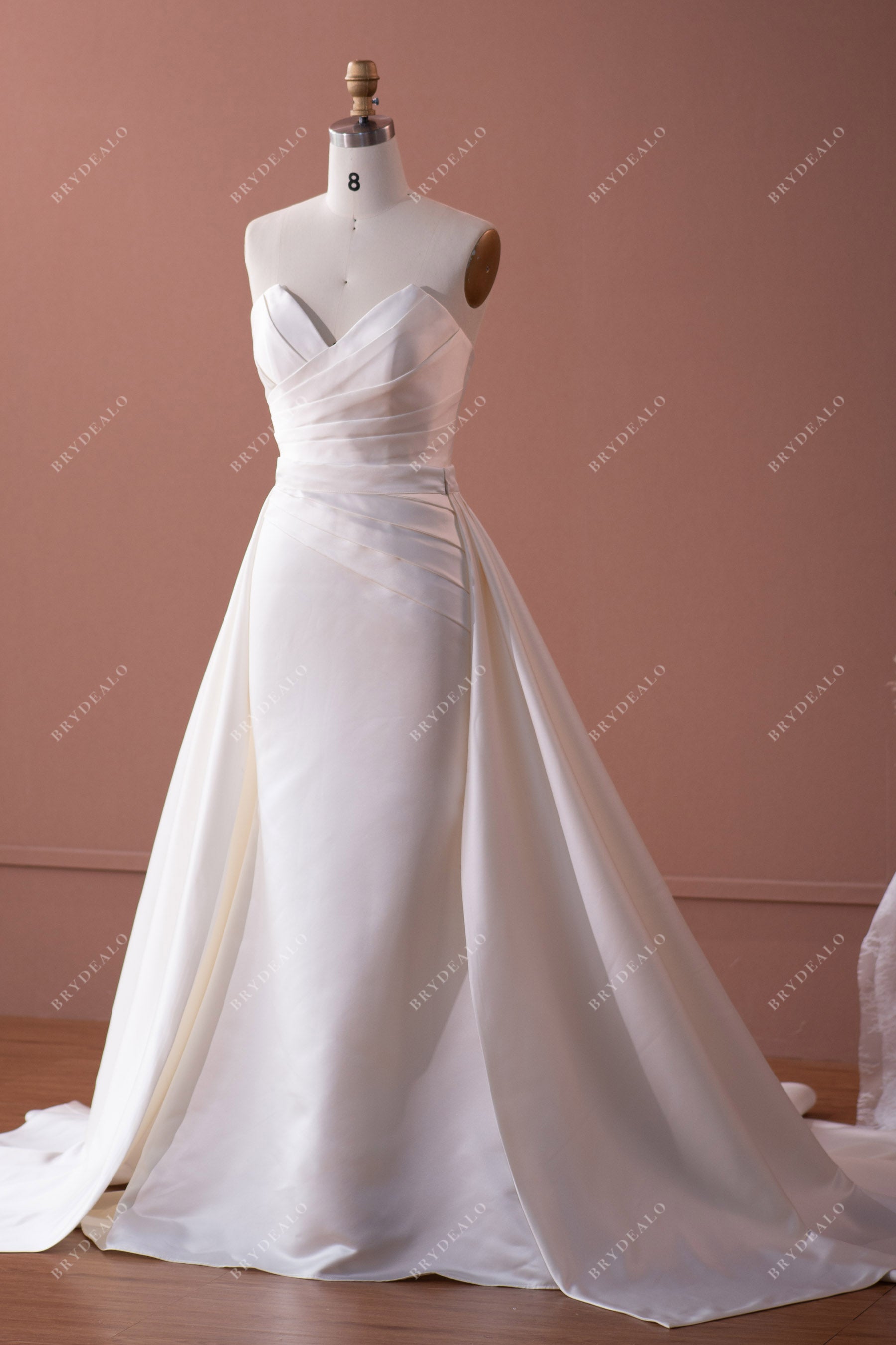 Church Bridal Overskirt V-cut Pleated Wedding Dress