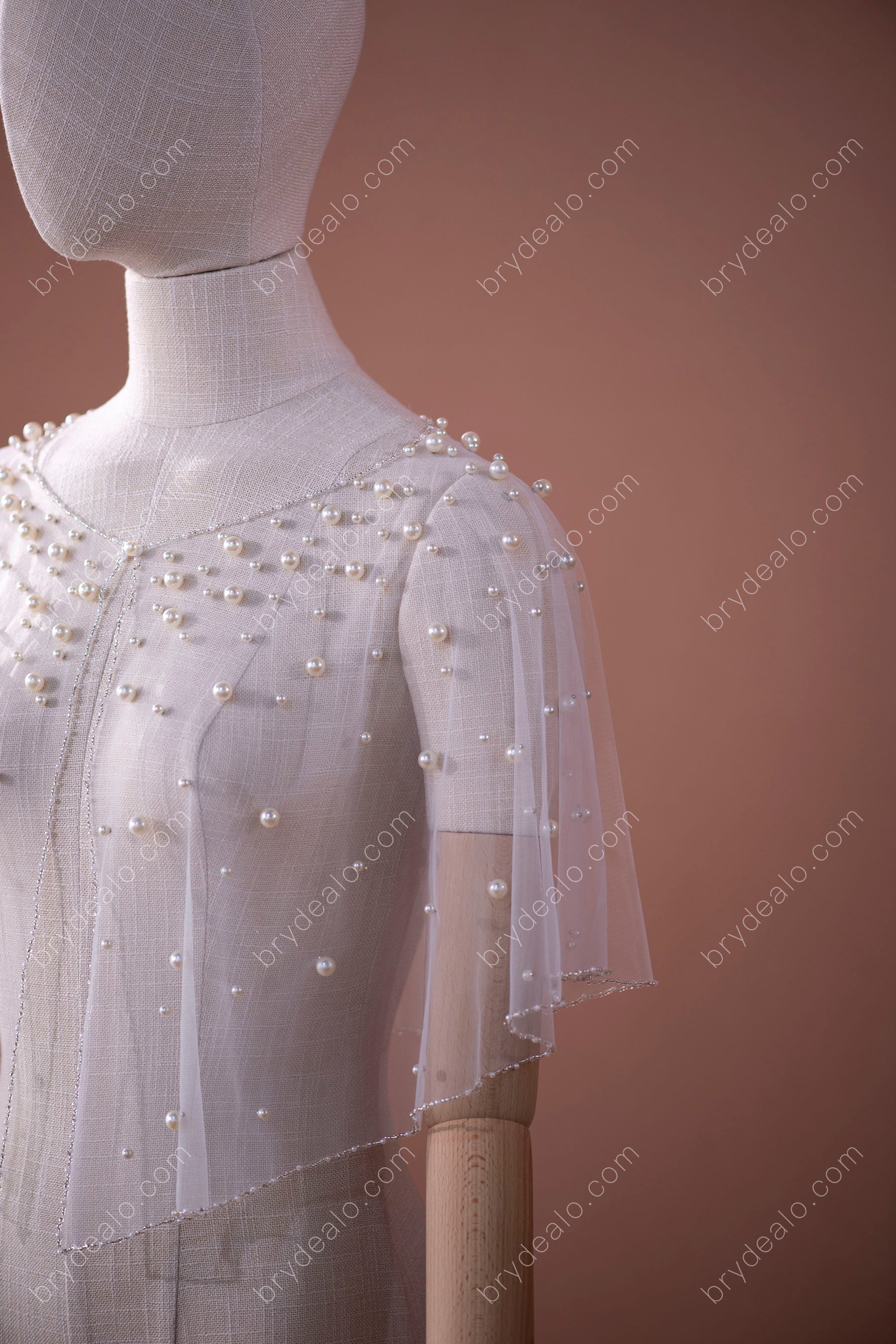 sparkly pearls tulle bridal cape veil