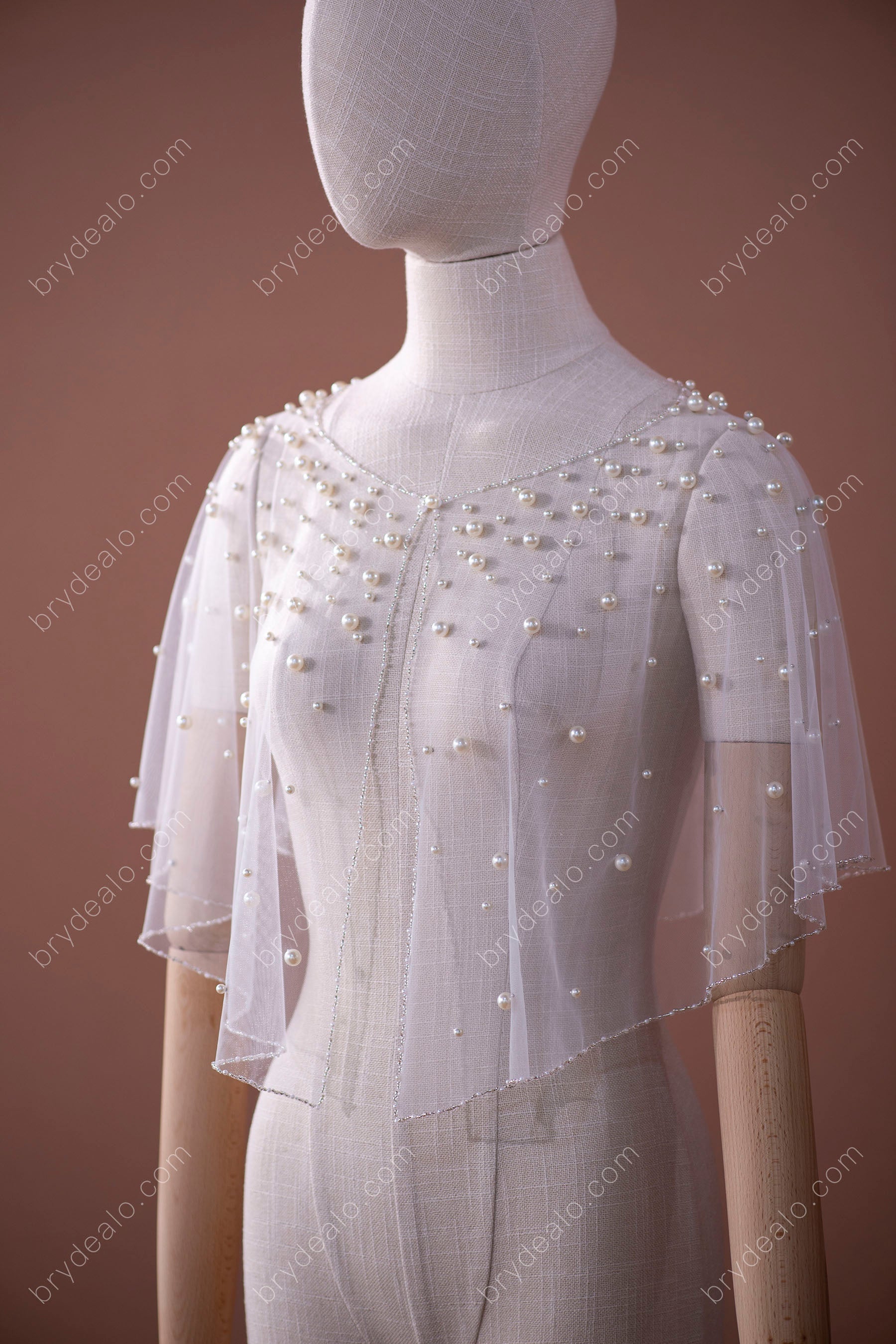 allover pearls wedding cape
