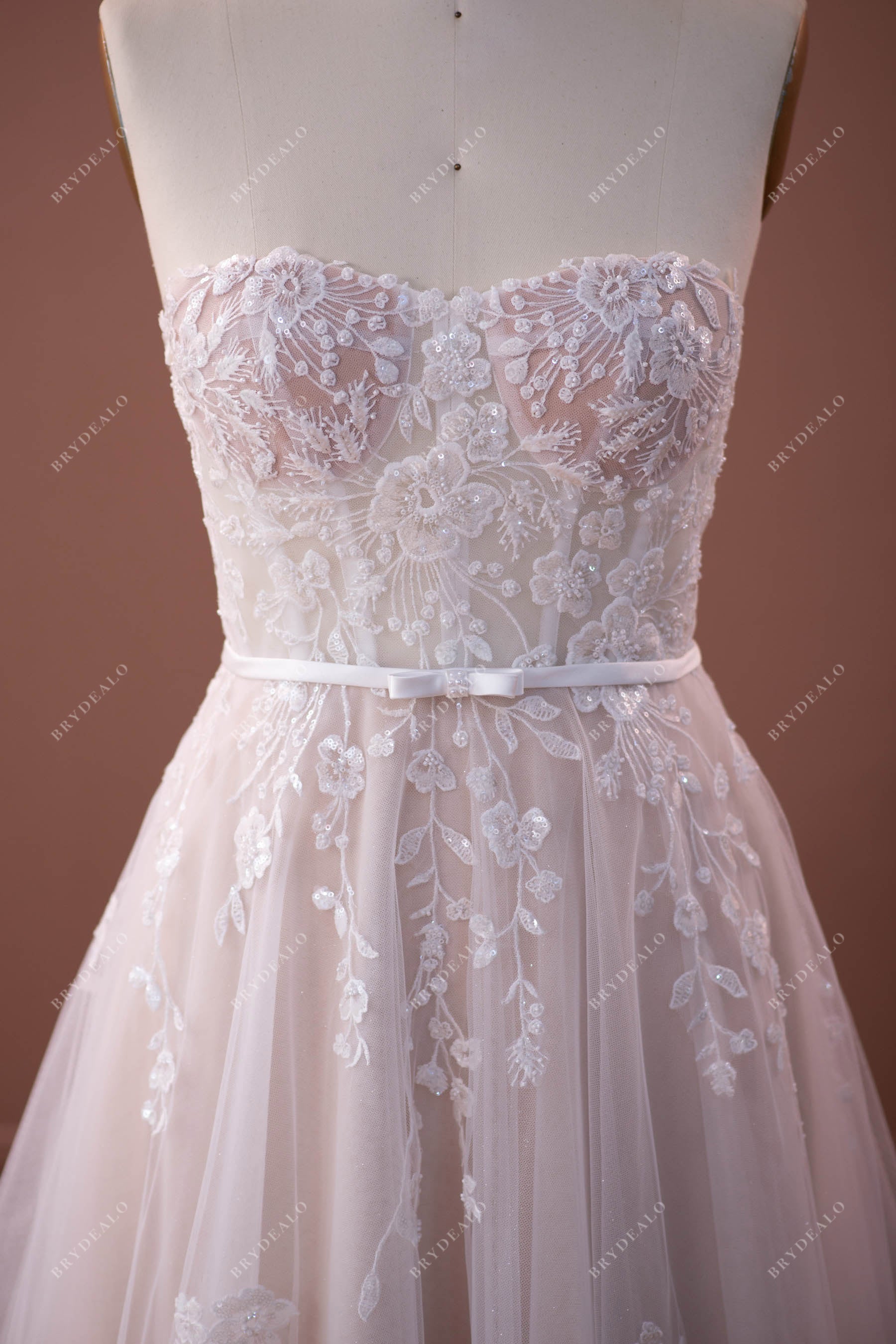 illusion corset romantic strapless wedding dress