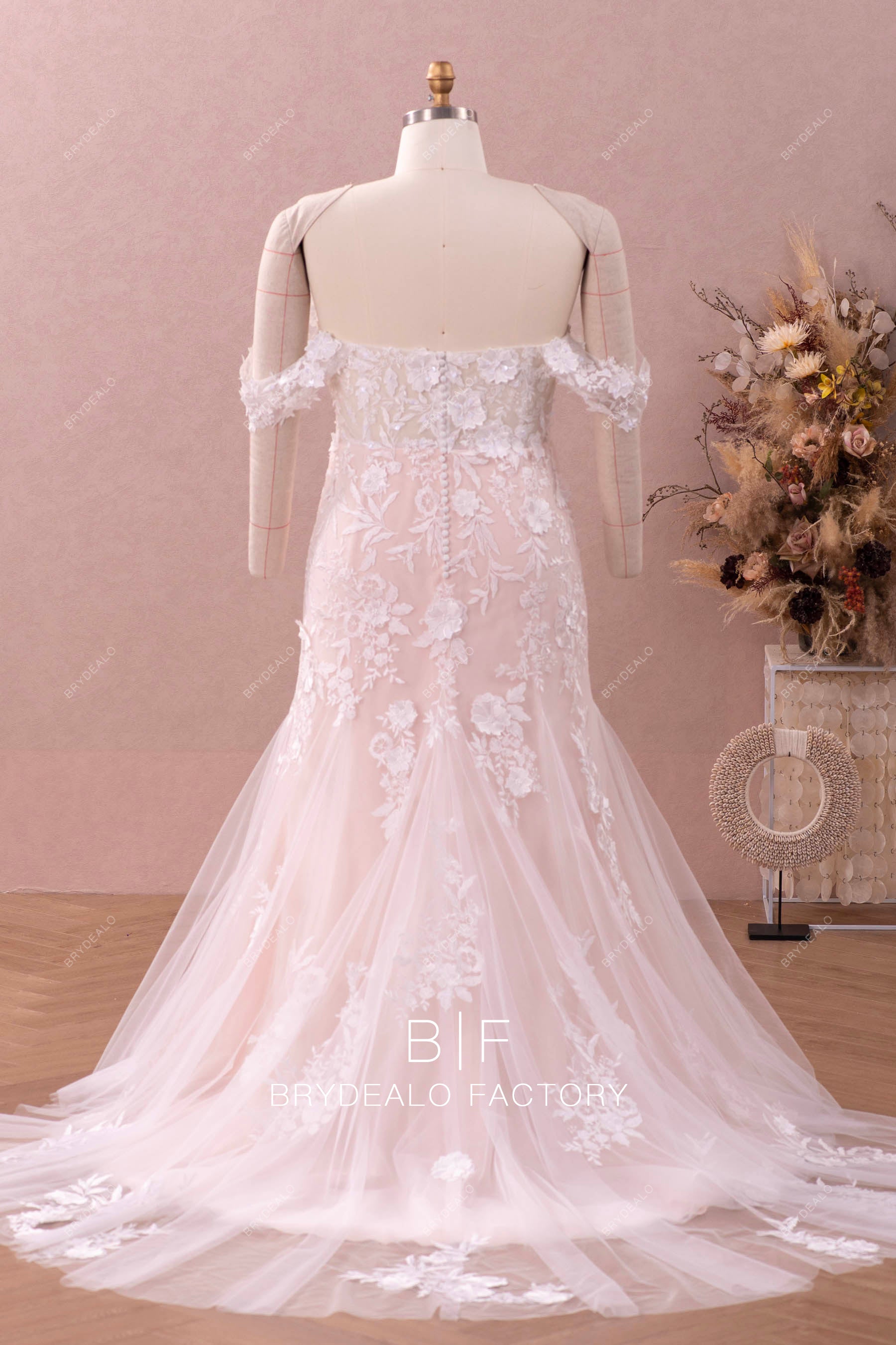 court train illusion open back fall bridal dress