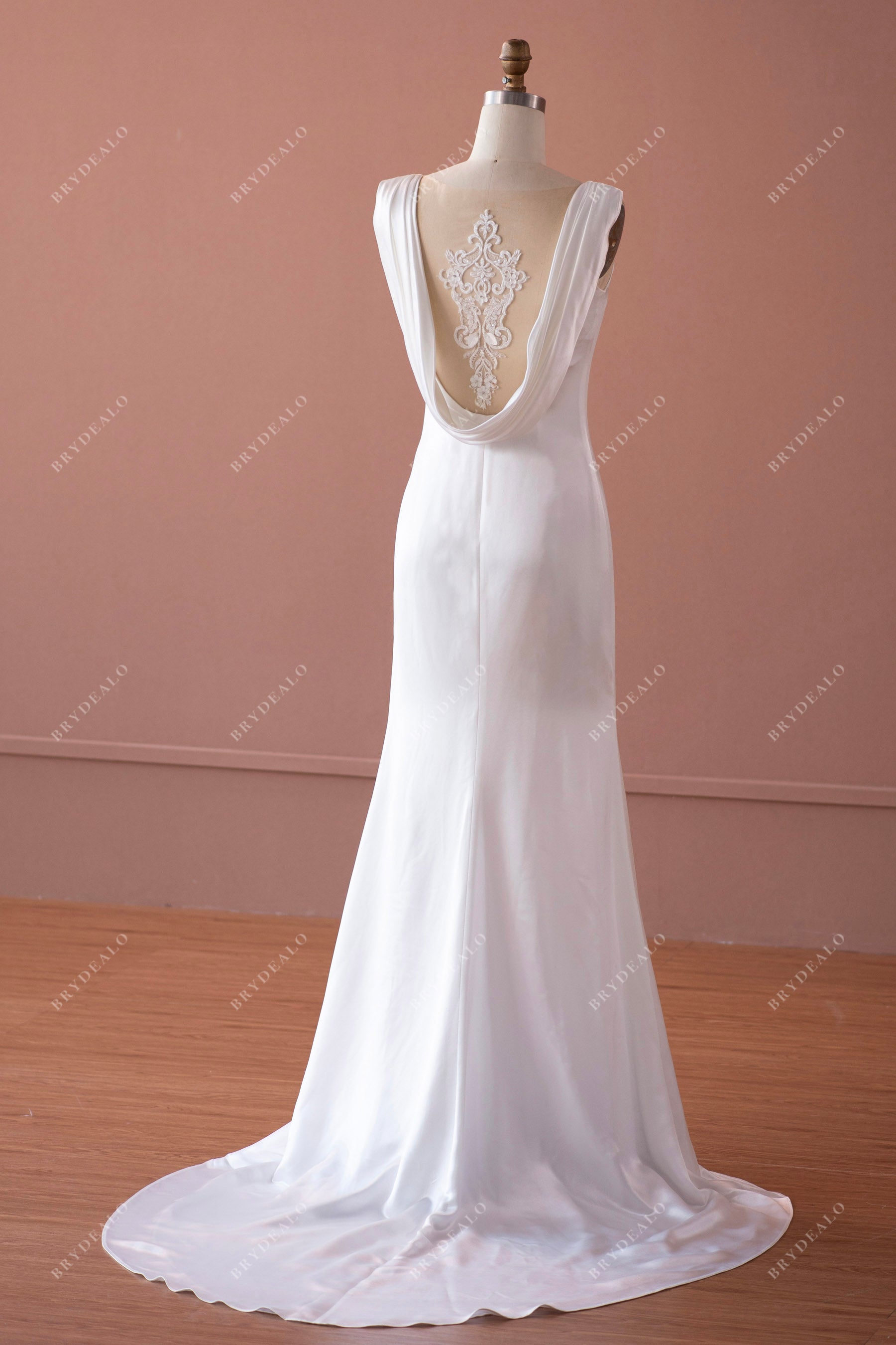 illusion beaded cowl back long train mermaid elegant bridal gown