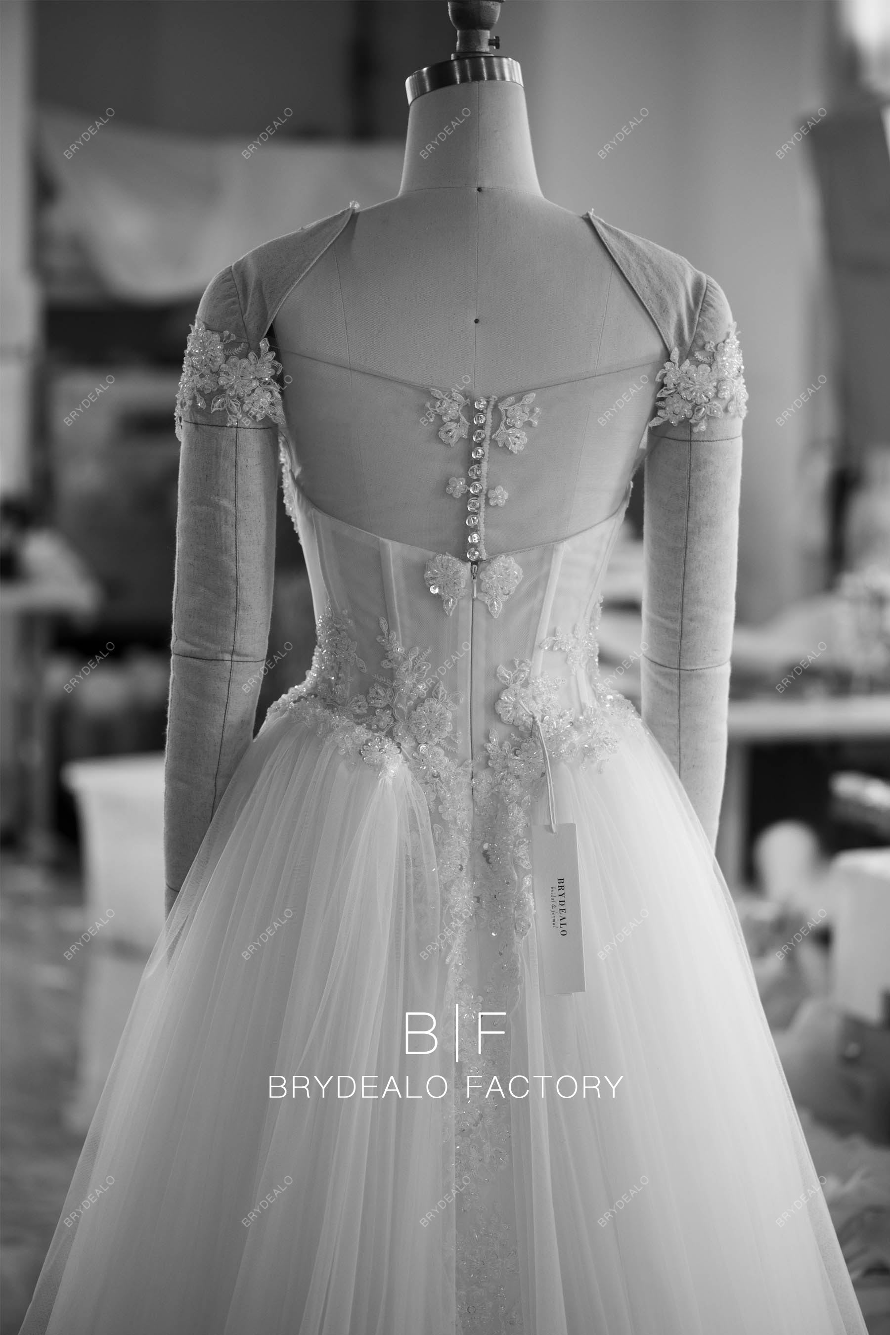 custom beaded lace off shoulder wedding ball gown