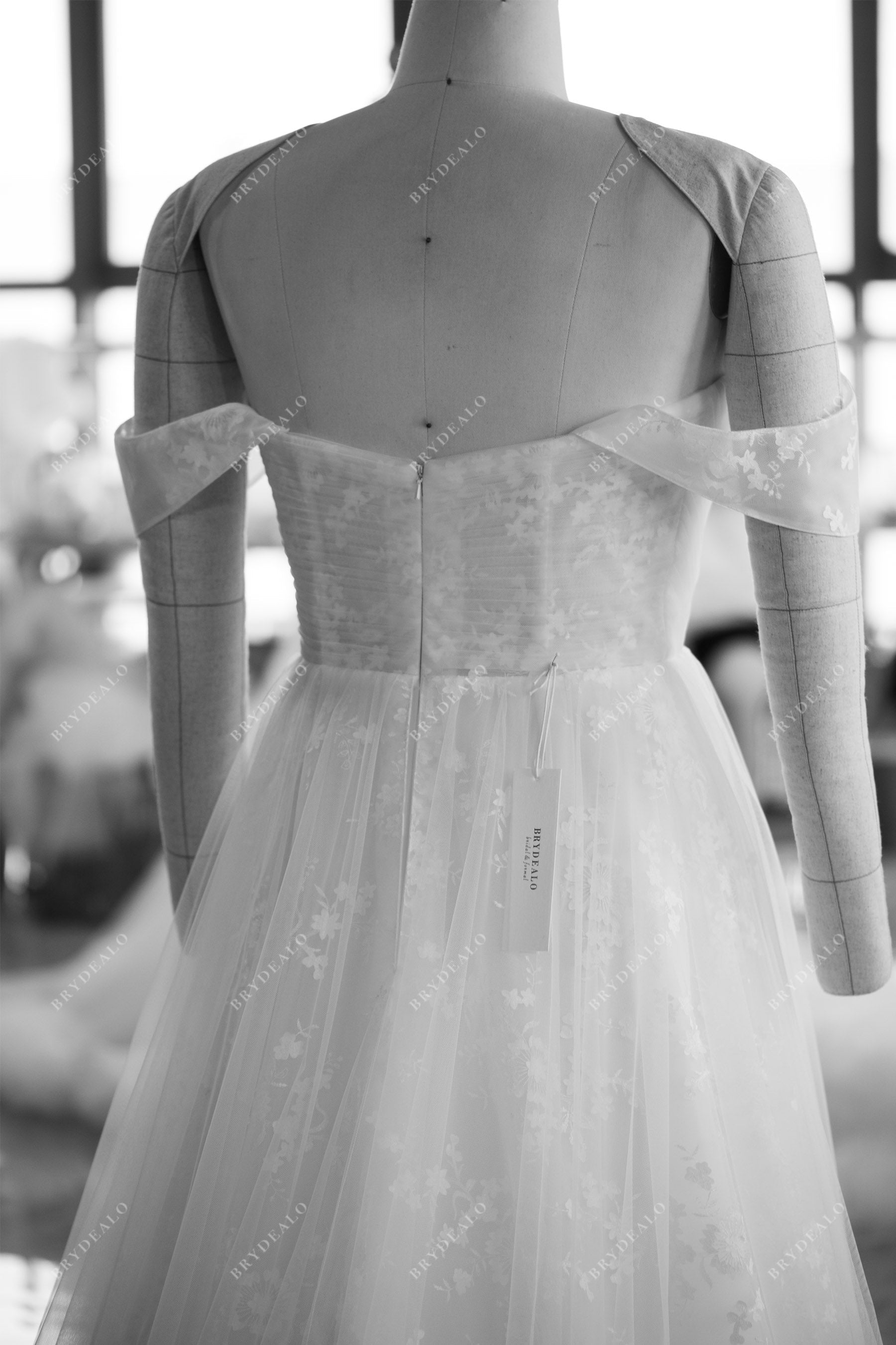 custom corset off shoulder lace A-line wedding gown