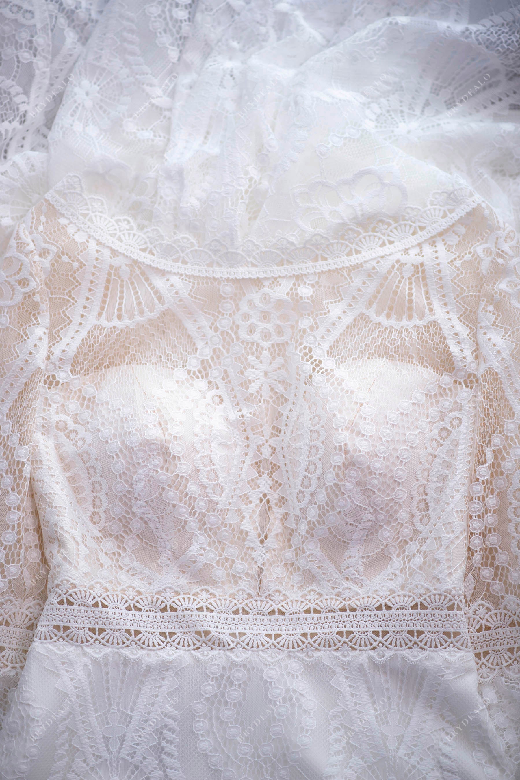 custom lace sleeved illusion bridal dress