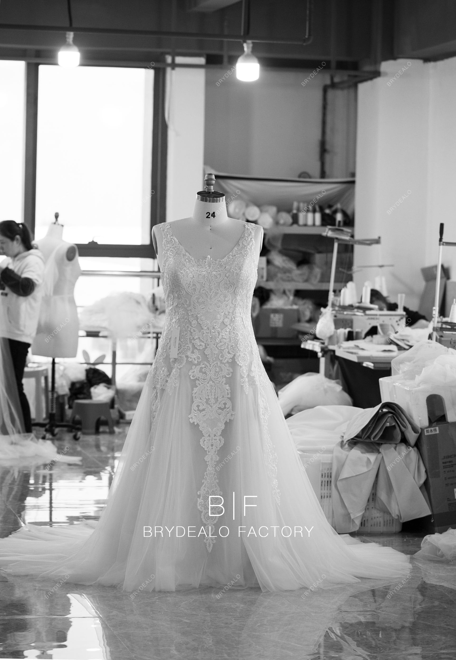 shimmery lace tulle plus size trumpet bridal gown