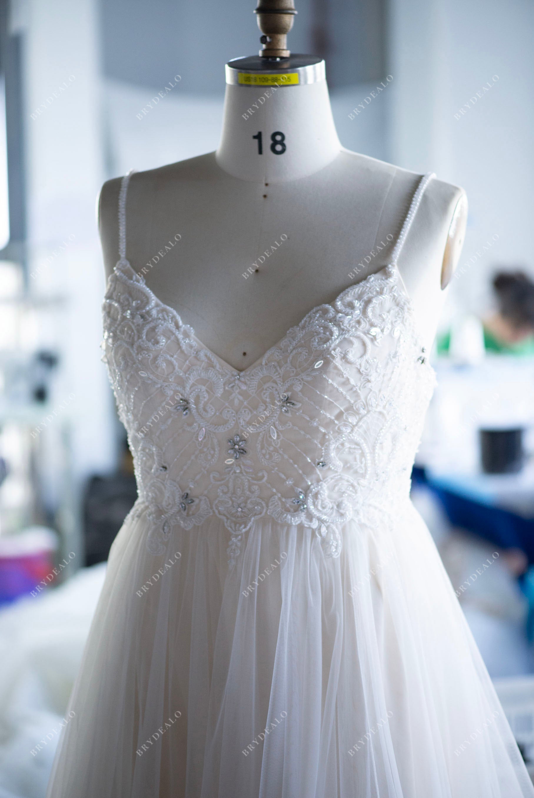 custom sleeveless plus size beaded lace wedding gown