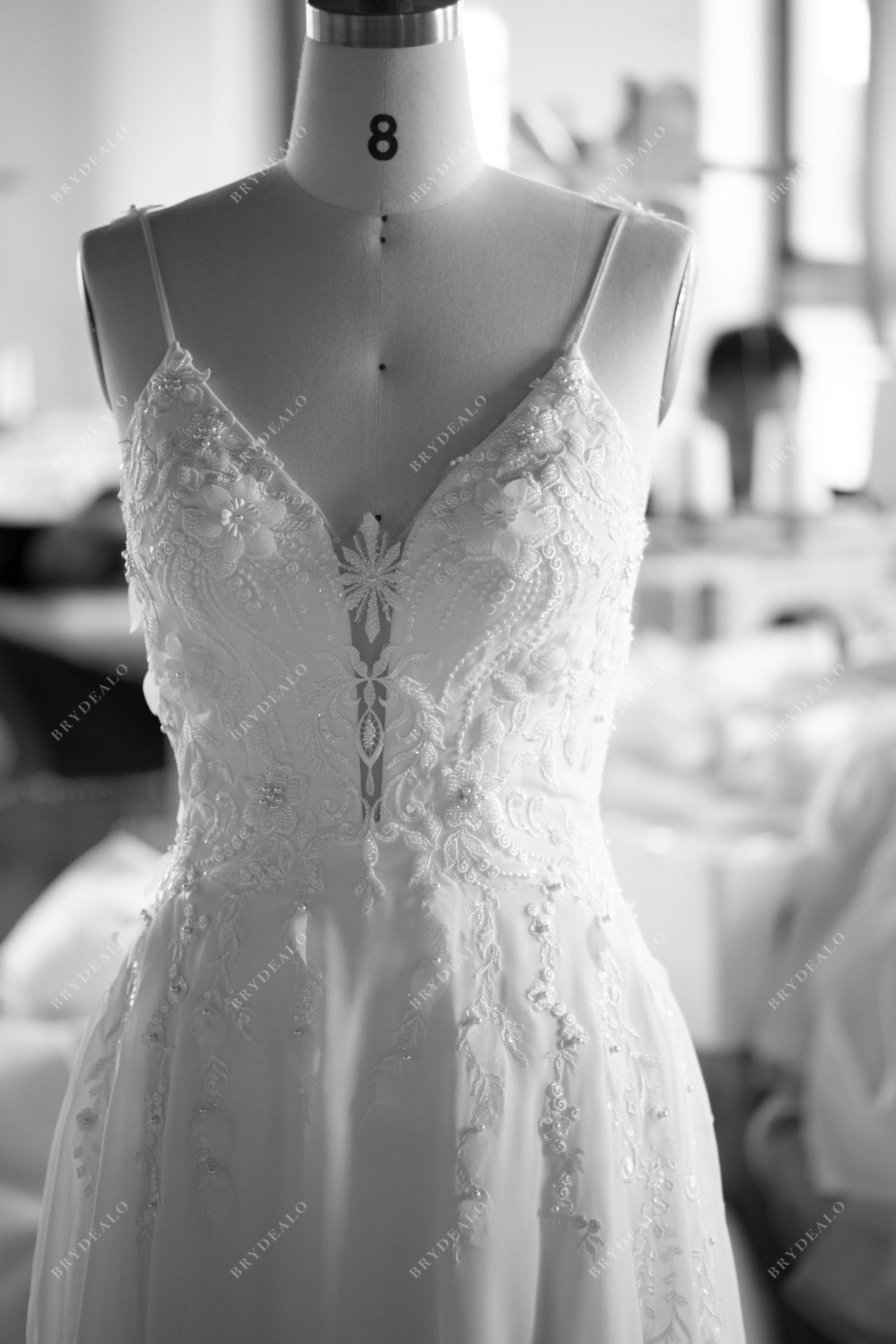custom spaghetti straps lace bridal dress