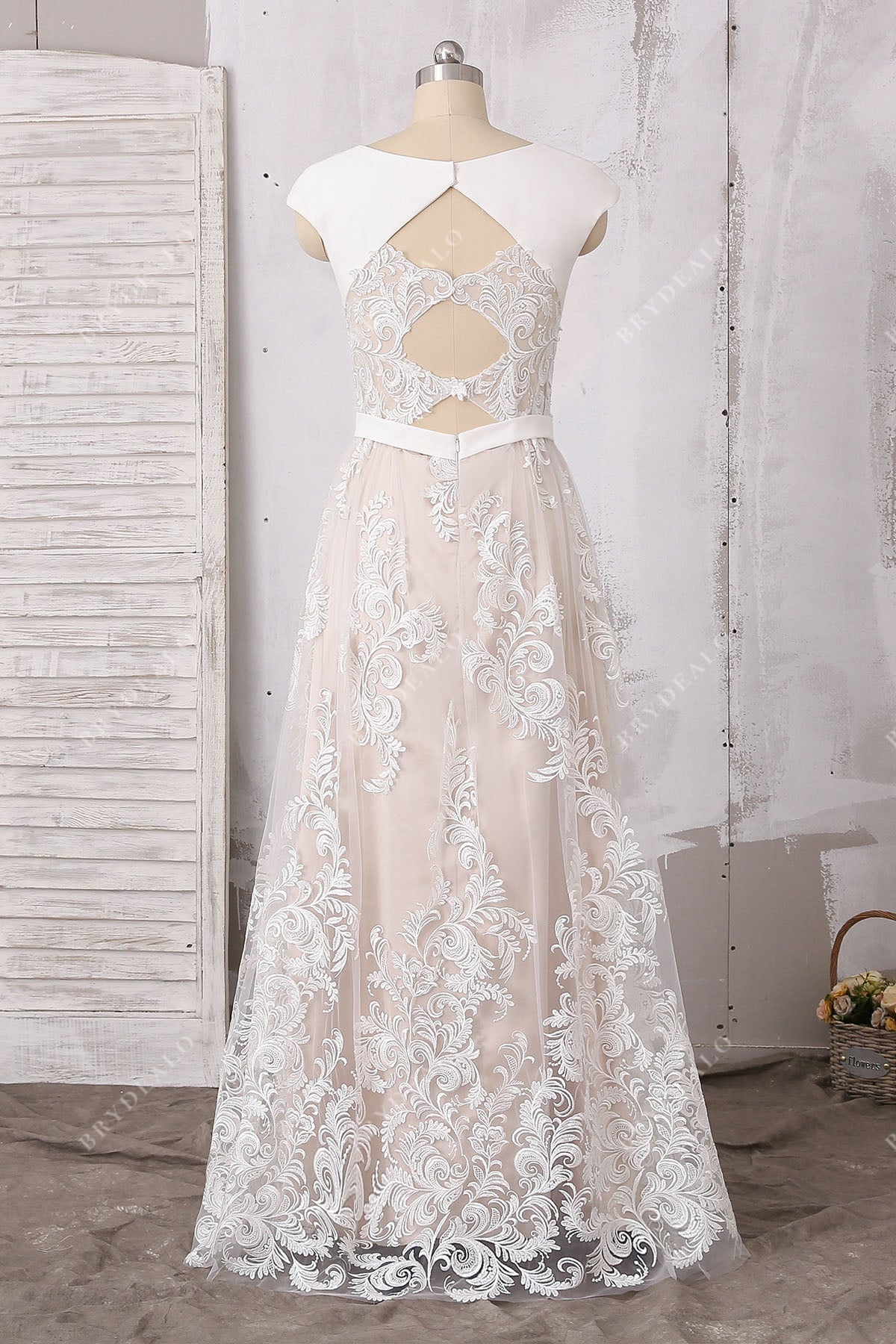 keyhole back A-line floor length wedding dress