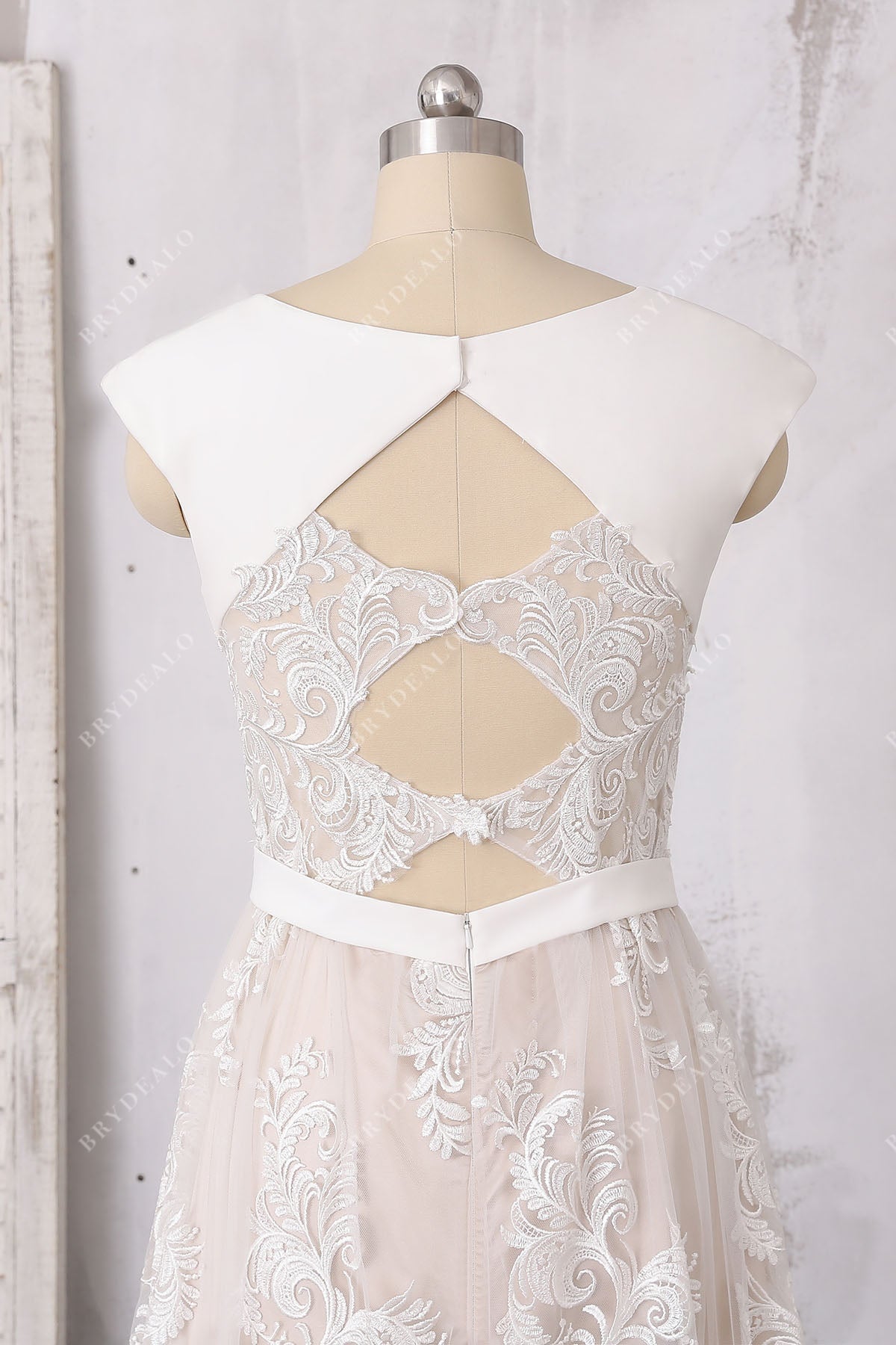 designer cutouts back satin lace bridal dress